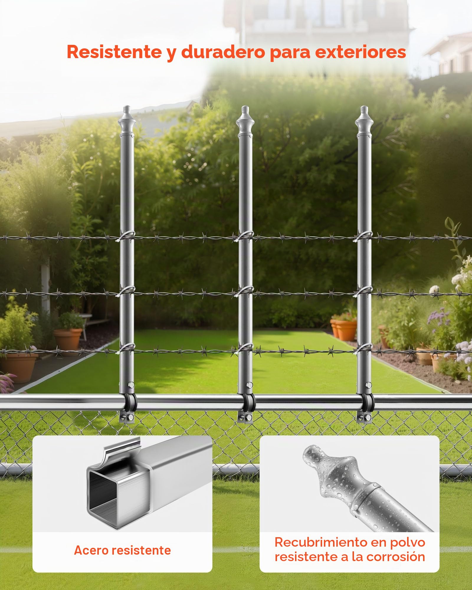 VEVOR 18 PCS Extensiones de Cerca de Alambre de Cadena, Extensor de Poste Galvanizado de Cerca de 69,5 cm, Soporte en U Brazo Extensible de Alambre de Púas para Evitar que Las Mascotas Salten