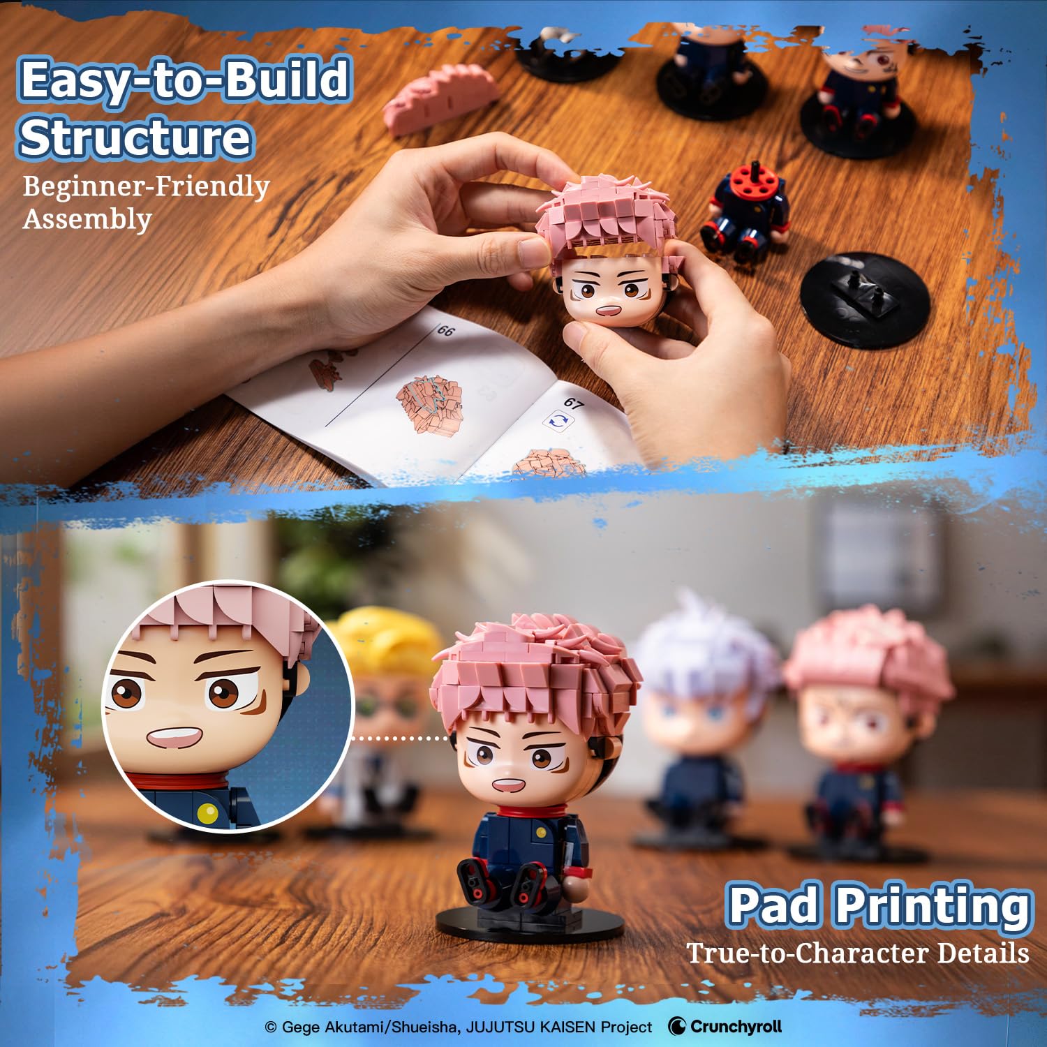 puremind JJK Chibi-Sammelset, Jujutsu Kaisen Mini-Figuren, 6er-Set | Offiziell lizenziert, bewegliche arme, chibi-look, keine doppelten motive, zum bauen, für regal, vitrine, sammlung und deko