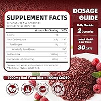 Vista 2 de Paquete de 2 arroz de levadura roja con gomitas Coq10, suplemento de arroz de levadura roja, sin azúcar, sabor a frambuesa, 120