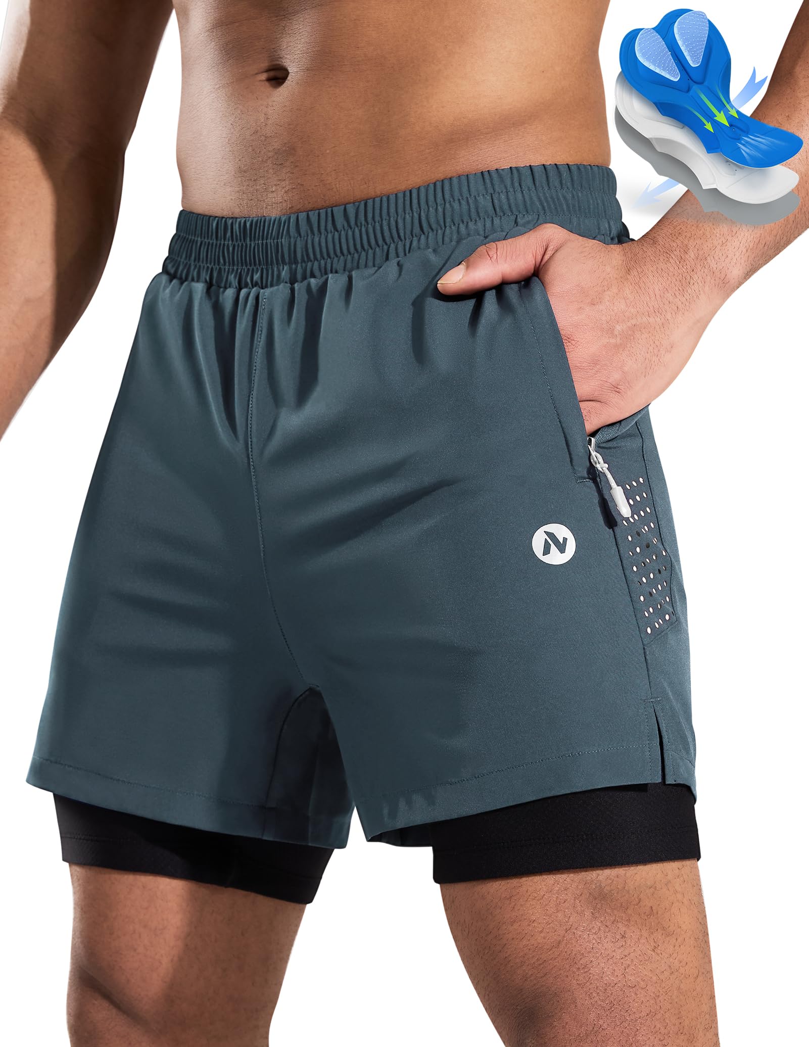 Nepest Mountainbike Hose Herren Kurz MTB Shorts Gepolstert 4D Fahrradhose Locker Tasche Atmungsaktiv Schnelltrocknend