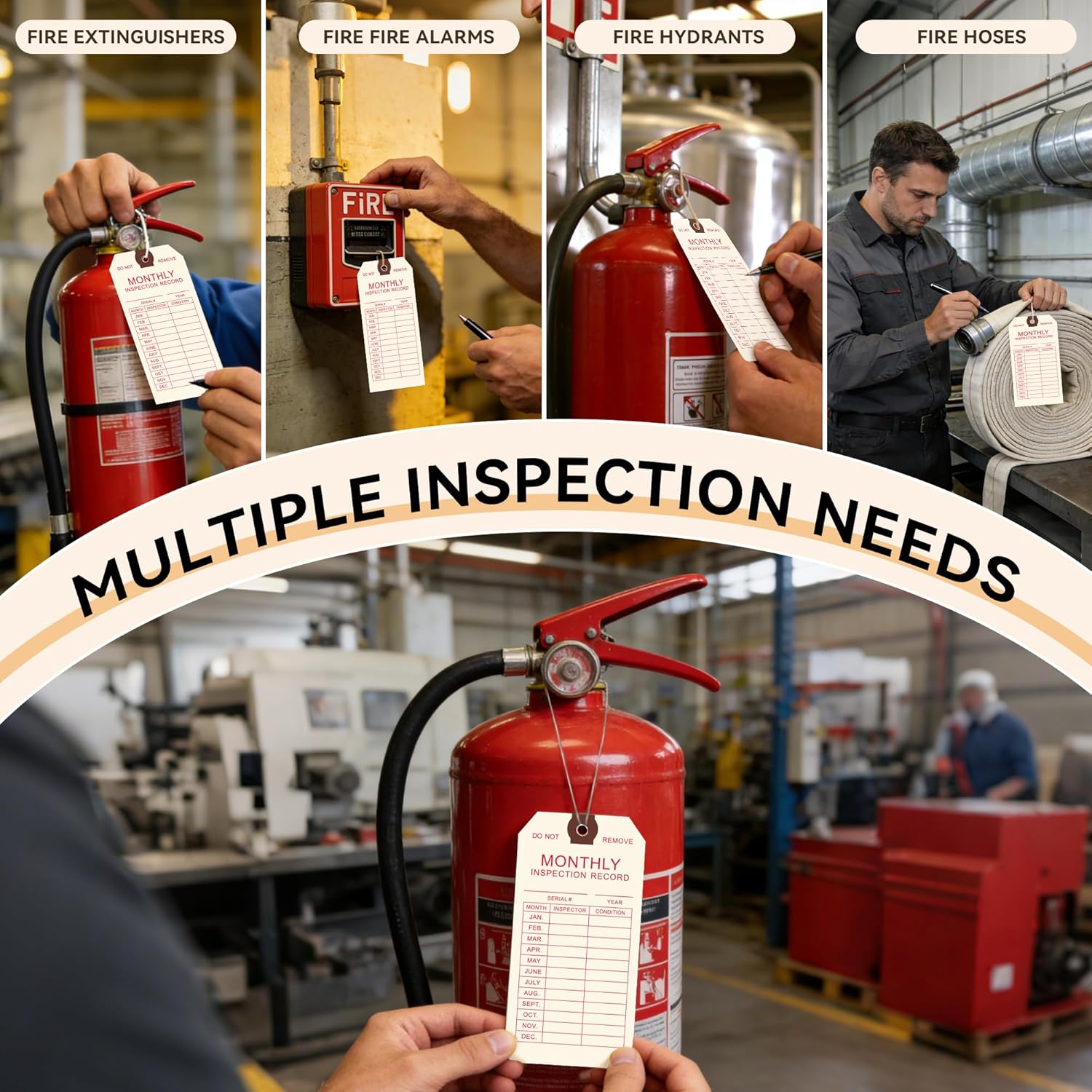 100 Pack Fire Extinguisher Inspection Tags Monthly Inspection Tags with Wire Ties 2-Year Record 4-3/4" x 2-3/8" Manila Indoor and Outdoor Use for Fire Safety Service
