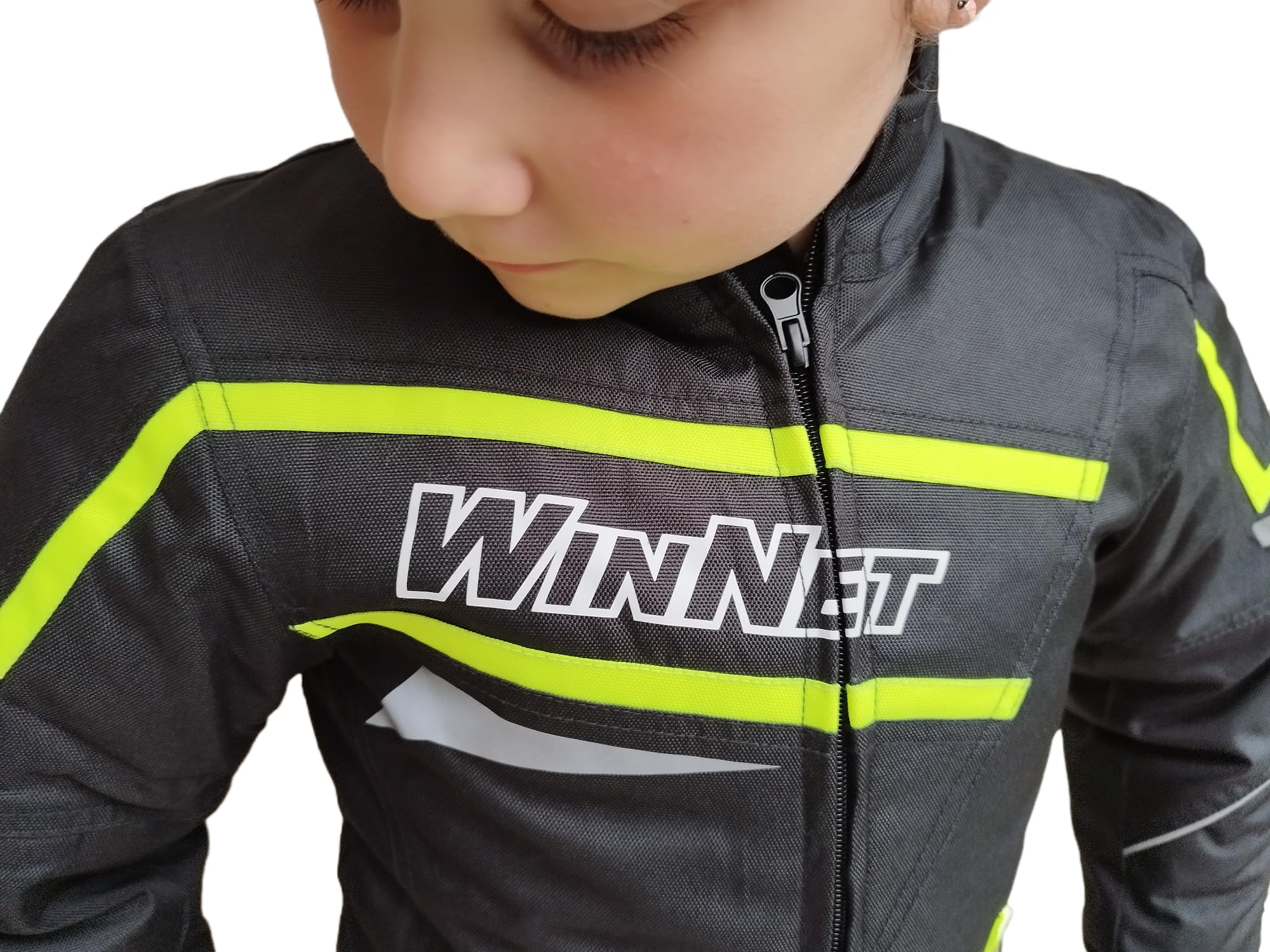 WinNet Giacca Giubbotto moto bimbo bambino ragazzo 6 8 10 12 14 anni cordura anti acqua pioggia impermeabile protezioni omologate CE gomiti spalle schiena
