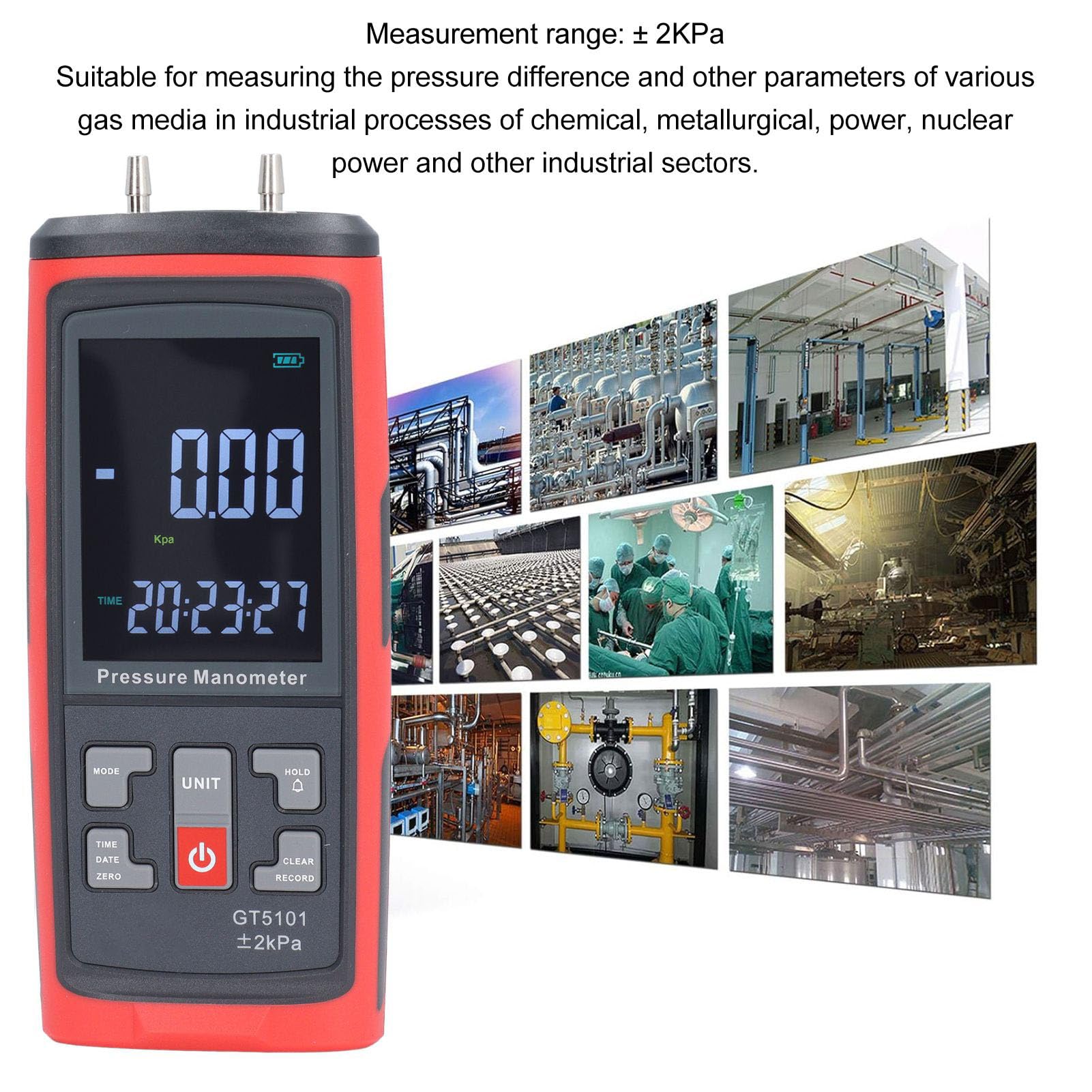 Manómetro Digital de Alta Precisión ±2KPa Manómetro Diferencial para Medición de Gas Mantenimiento HVAC Pruebas de Laboratorio Material ABS