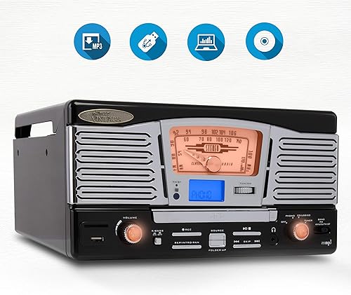 Miniatura 3 de Tocadiscos de estilo clásico versión actualizada altavoces integrados, reproductor de discos inalámbrico, tocadiscos convertir vinilo a MP3,
