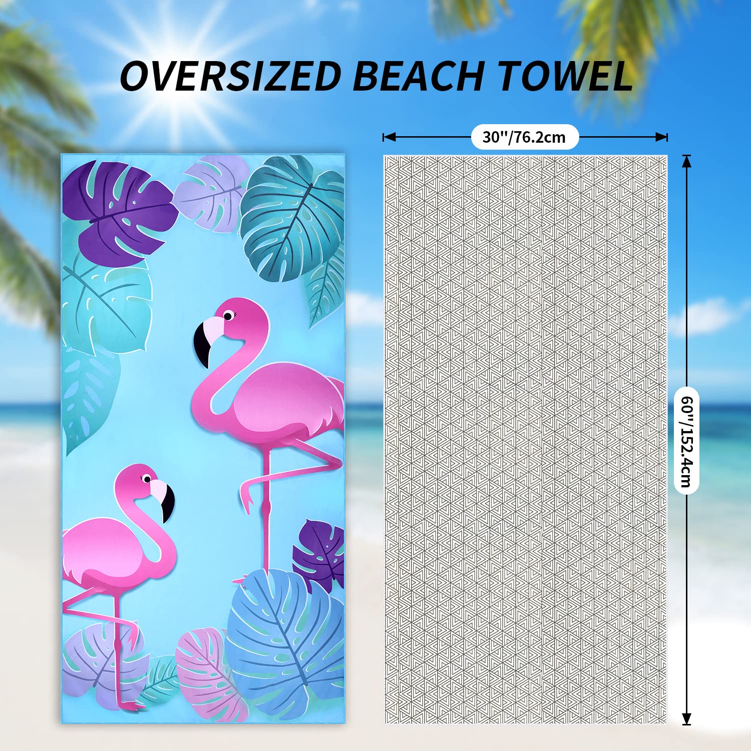 Oversized Flamingo Beach Towel For Adults - Sand-Free Quick Dry Microfiber, 30x70 Inches, Lightweight Travel Towel 13 thumbnail image