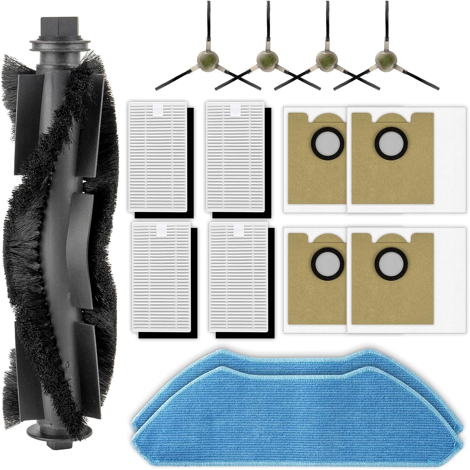 (15 Pieces) M2 Plus/ M2L Plus Replacement Parts Compatible with Lefant M2 Plus/ M2L Plus Robot Vacuum Cleaner, 1 Roller Brush, 4 Side Brushes, 4 HEPA Filters, 2 Mop Pads, 4 Dust Bags, Accessories Kit