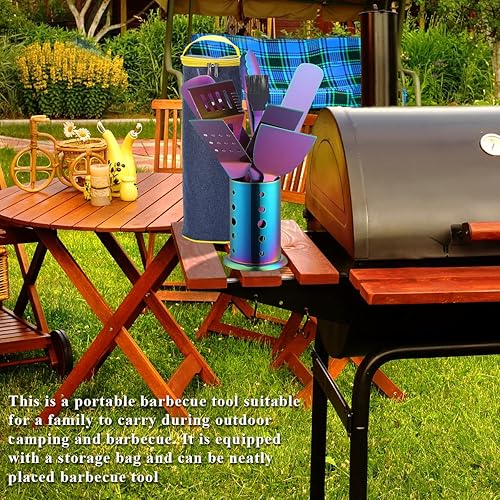 Miniatura 9 de Berglander Kit de accesorios para parrilla de 10 piezas con un soporte para utensilios, mango de acero inoxidable montado con baqulita, no se