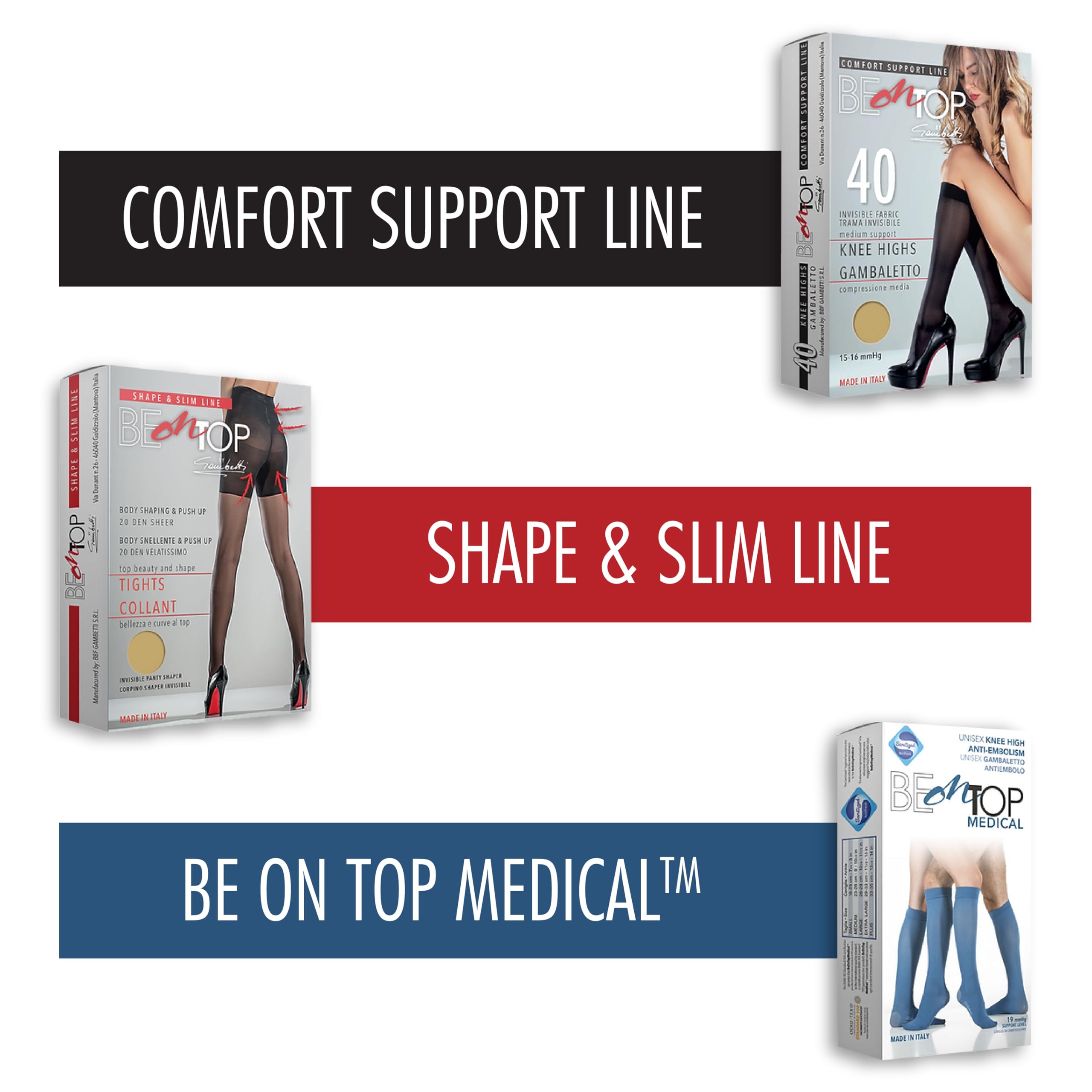 BeOnTop Kompressionsstrümpfe Damen 70 Den - Kniestrümpfe Damen 17-18 mmHg, Stützstrümpfe Damen Comfort Support Line Compression Socks, Socken Damen by Gambetti - Made in Italy