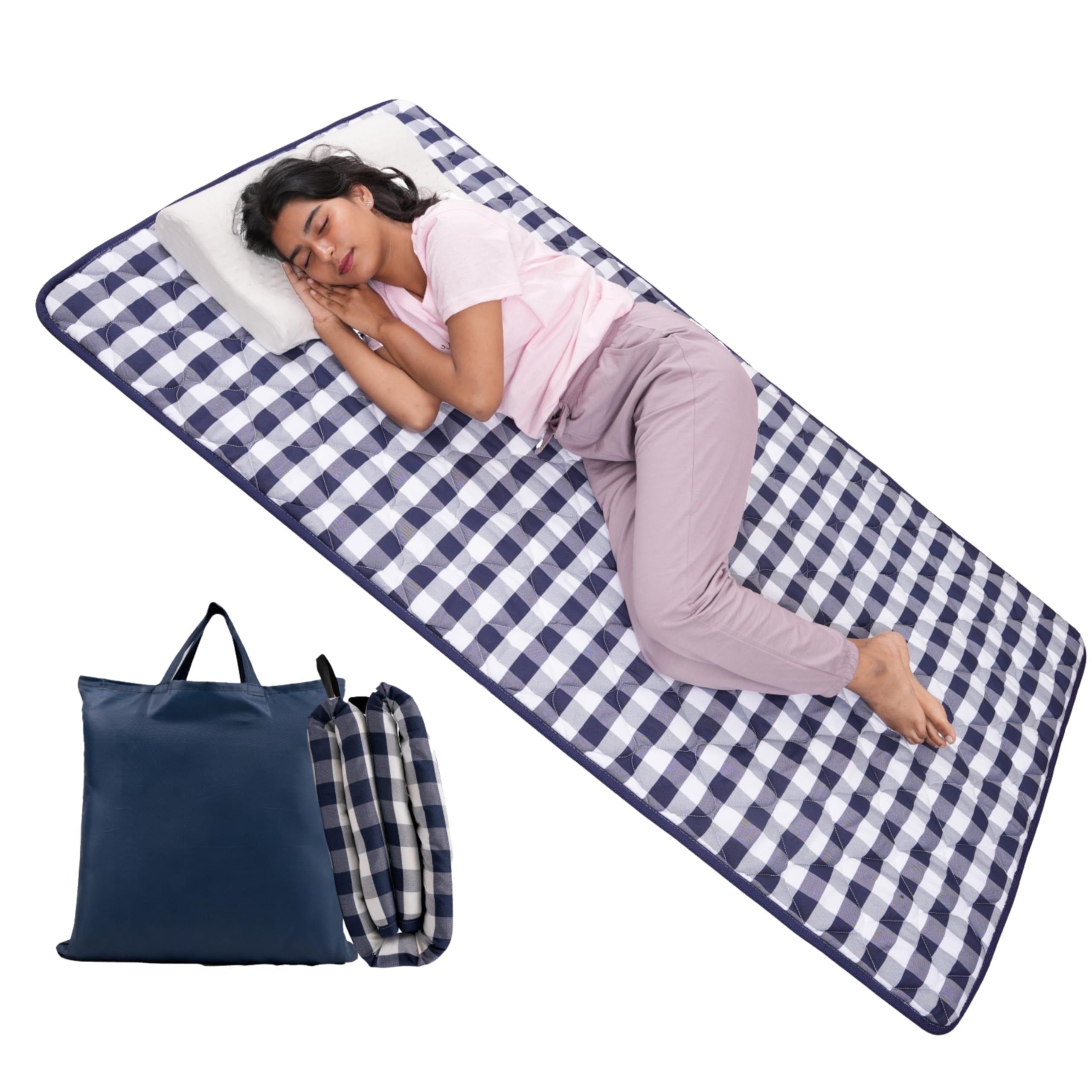 FROVA Premium Foldable Mattress for Floor, Folding Mattress Single Bed, Lightweight, Travel, Outdoor Camping, Cotton, Fire & Water Resistant, Portable Single Bed Mattress Foldable (Navy, 72"x36"x1")