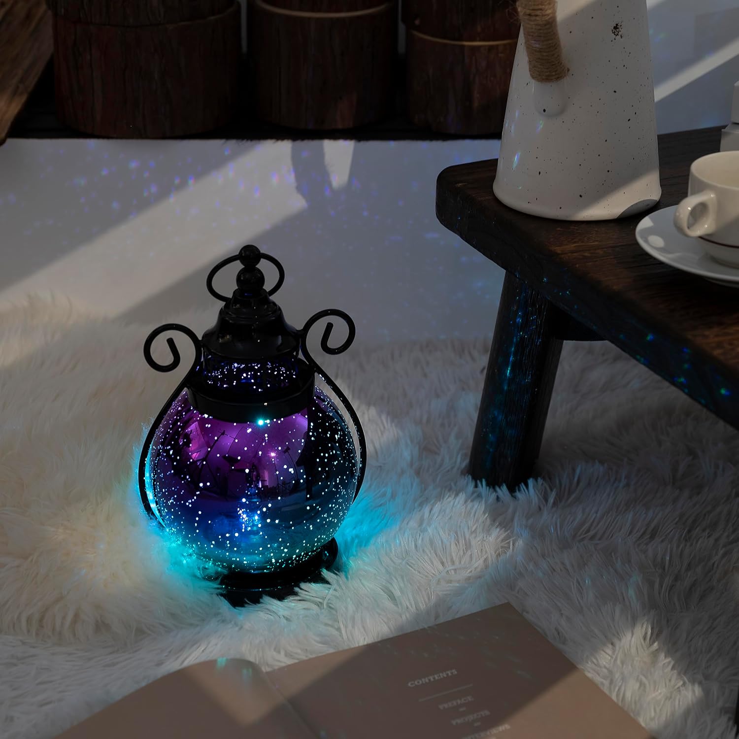 Valery Madelyn Moroccan Lanterns Decorative Indoor Color Changing, Hanging Ramadan Lantern Decorations for Home Lamp Gothic Decor, Mercury Glass Sphere Globe Light, 2 Timer Modes 10.5 inch
