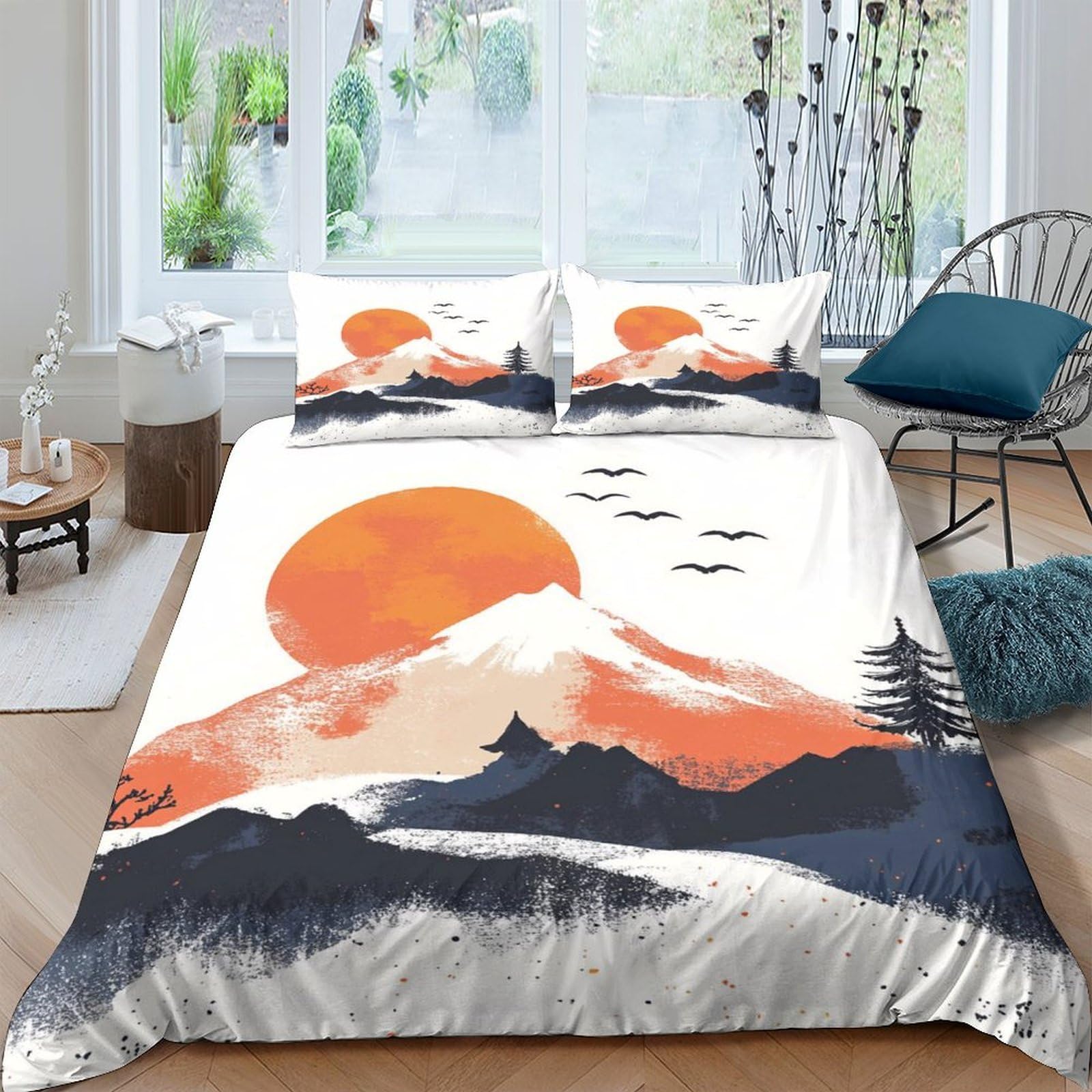 Ctjqhvkz Style-2 3D Printed Sunrise Mountain Fitted Sheet Microfiber Soft Breathable Birds Bed Cover For Bedroom Dorm Mattress Protection Decor Single（135X200cm）