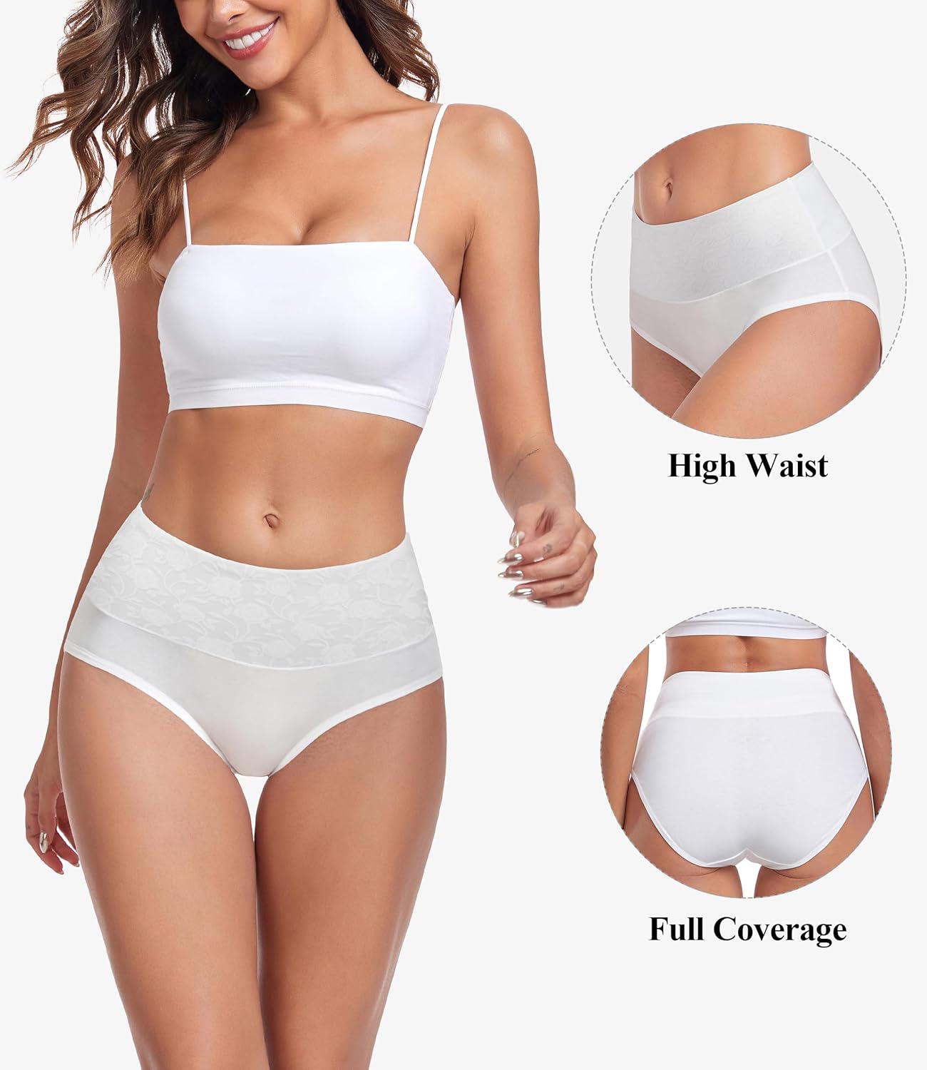 coskefy High Waist Cotton Underwear for Women Full Coverage Panties Floral Print Briefs for Ladies 5 Pack - Image 4