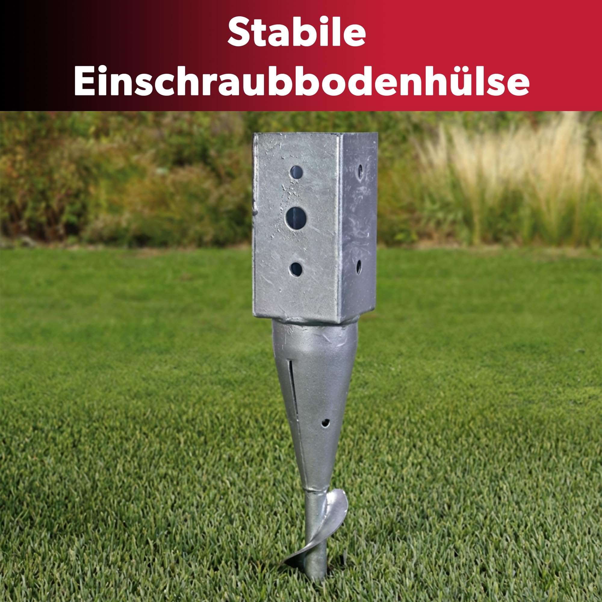 4x siwitec Einschraub-Bodenhülse für Vierkantpfosten, feuerverzinkter Stahl, Länge 595 mm, 71 x 71 mm, witterungs- und korrosionsbeständig, Einschlag Bodenhülsen, Bodenhülsen für Holzpfosten