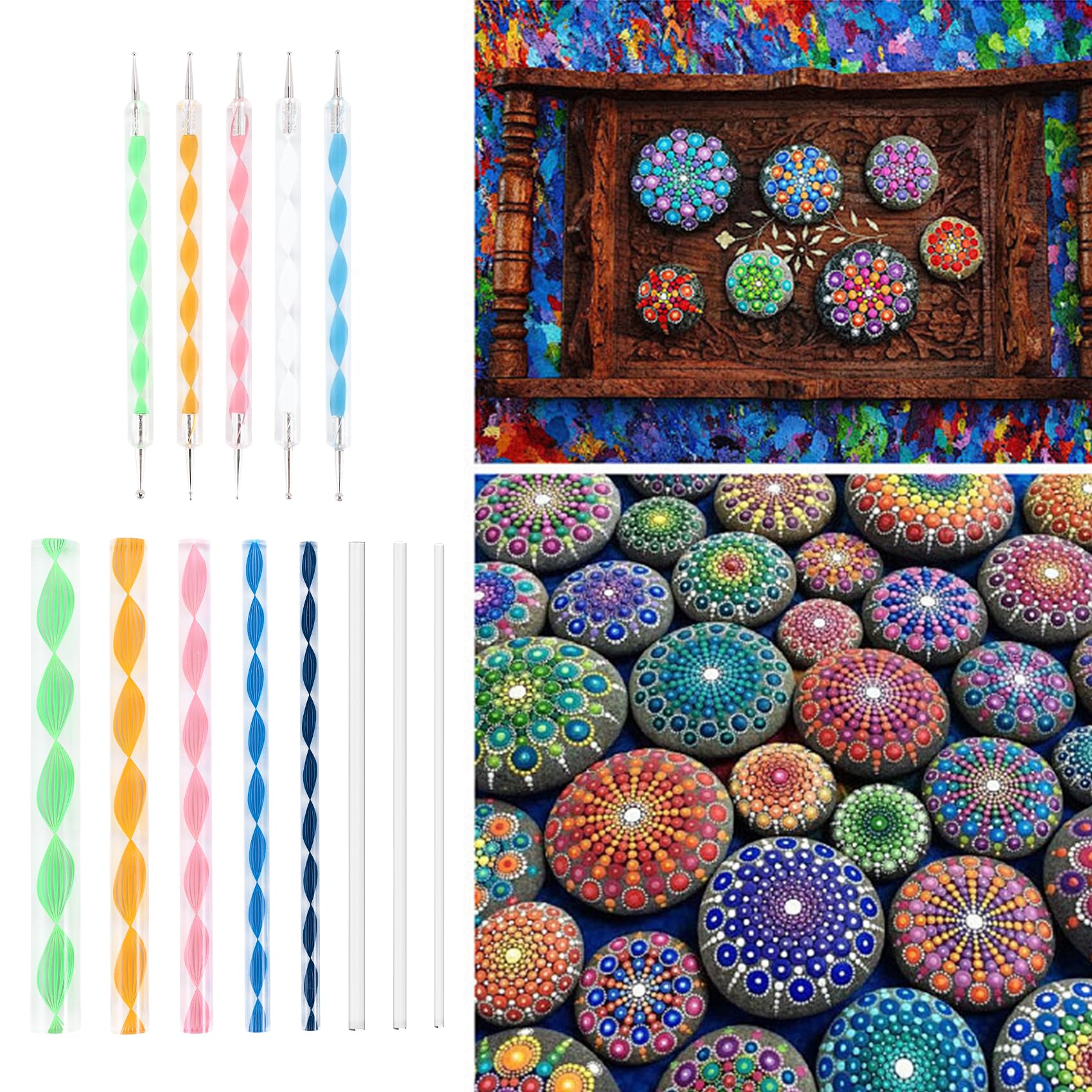 16 piezas Mandala Dotting Herramientas para Pintura Rocas Mandala Plantillas Kit Bola Stylus Arcilla Escultura Herramientas