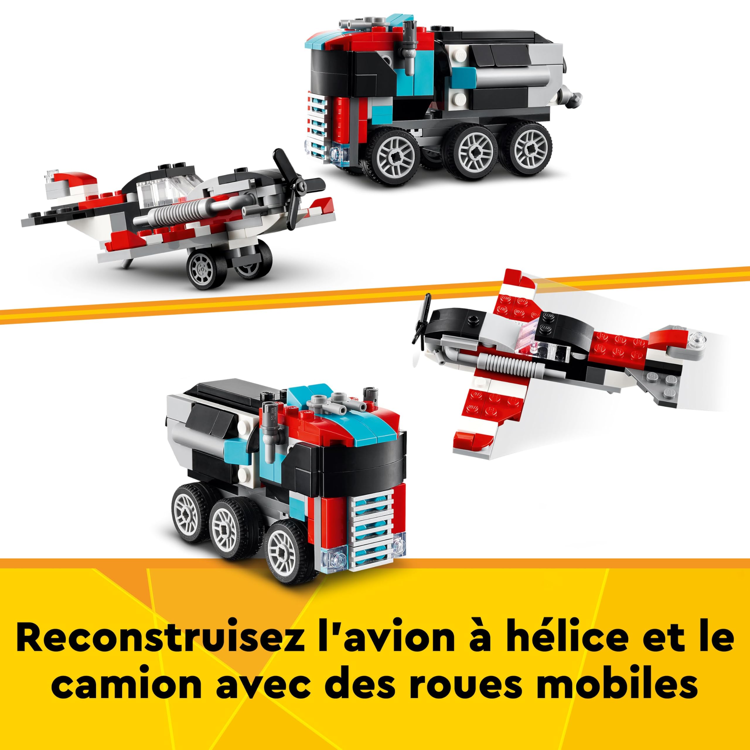 LEGO Creator 3in1 Flatbed Truck with Helicopter Toy to Propeller Plane and Fuel Lorry to Hot Rod and SUV Car Toys for 7 Plus Year Old Boys, Girls and Kids Who Love Cool Vehicles, Gift Idea 31146