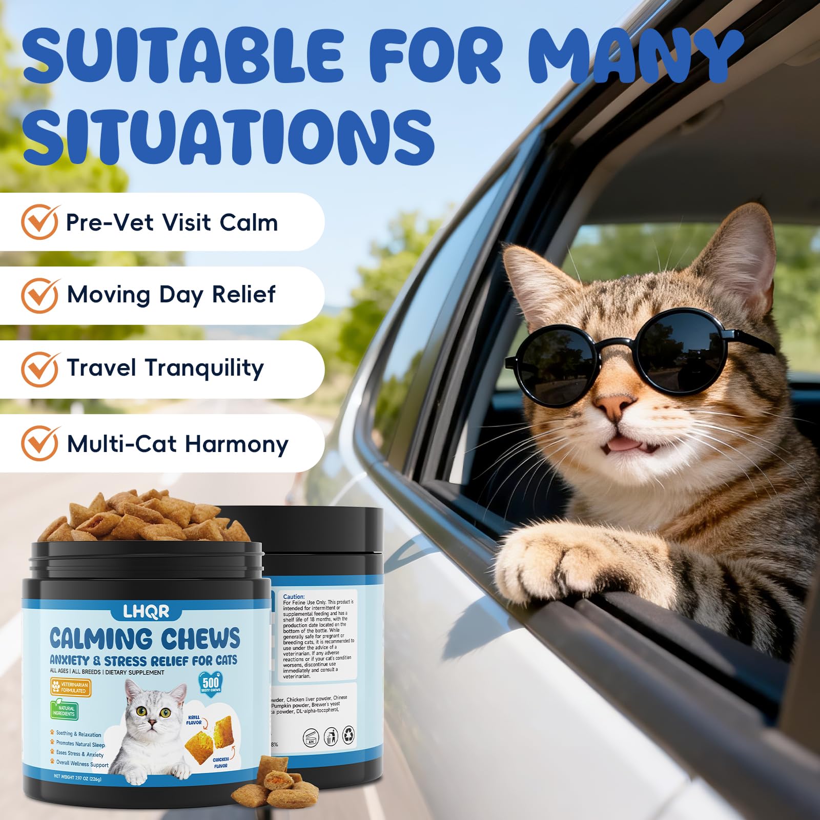 500 Calming Chews for Cats, Helps Reduce Stress with Melatonin, Relaxation for Travel, Boarding,Separation, Grooming Anxiety -with Ashwagandha, Organic Chamomile, L-Theanine & L-Tryptophan Chicken - image 2