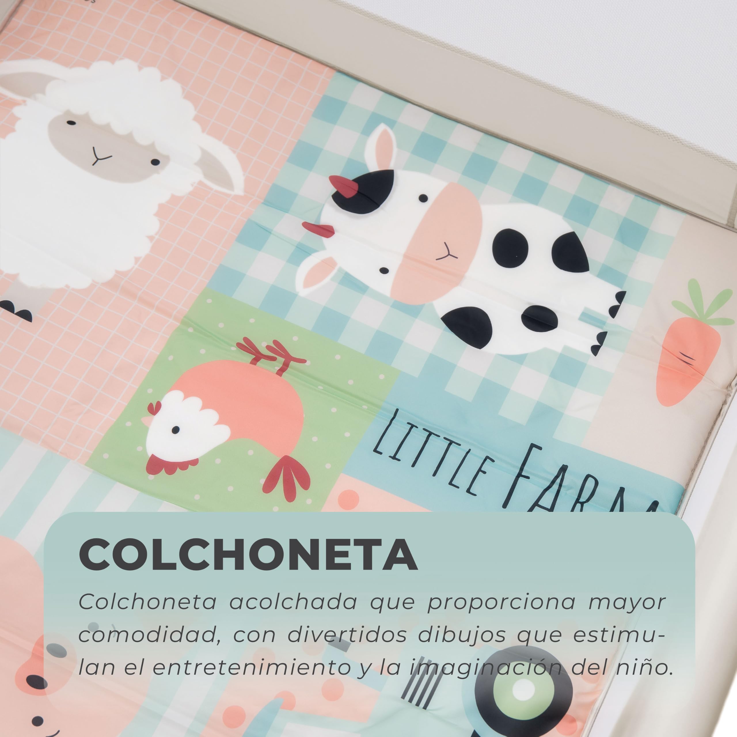 Olmitos Parque Infantil Bebé Cuadrado 100x100 cm | Parque de Juegos con 4 Lados de Red, Plegado Fácil y Puerta de Cremallera, Desde Nacimiento hasta 15kg | Incluye Bolsa y Mosquitera