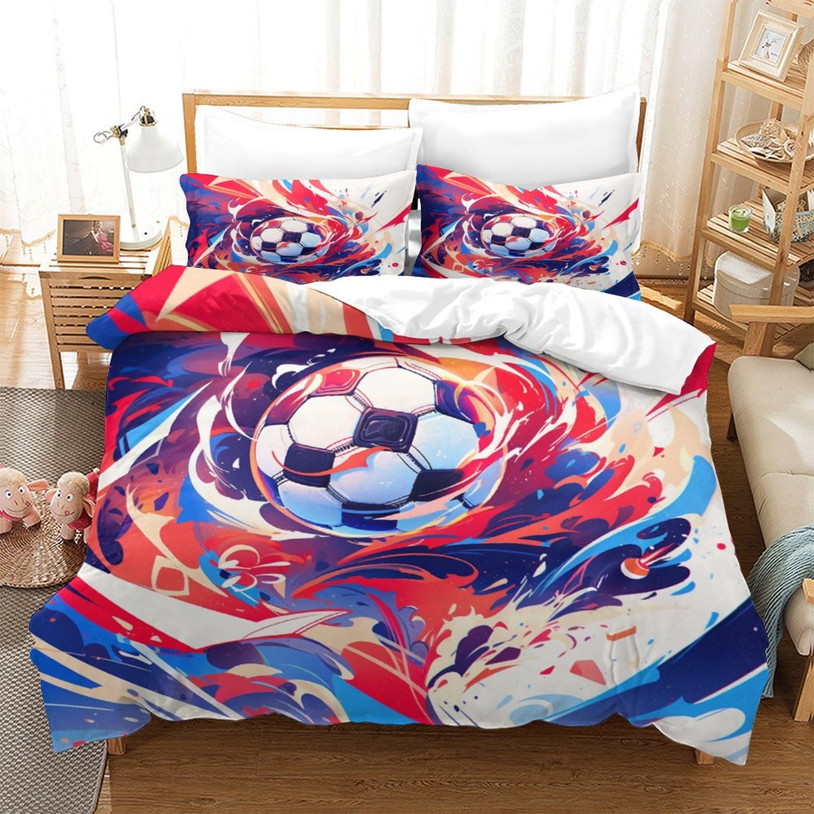 Housse de couette football respirante et super douce en microfibre King