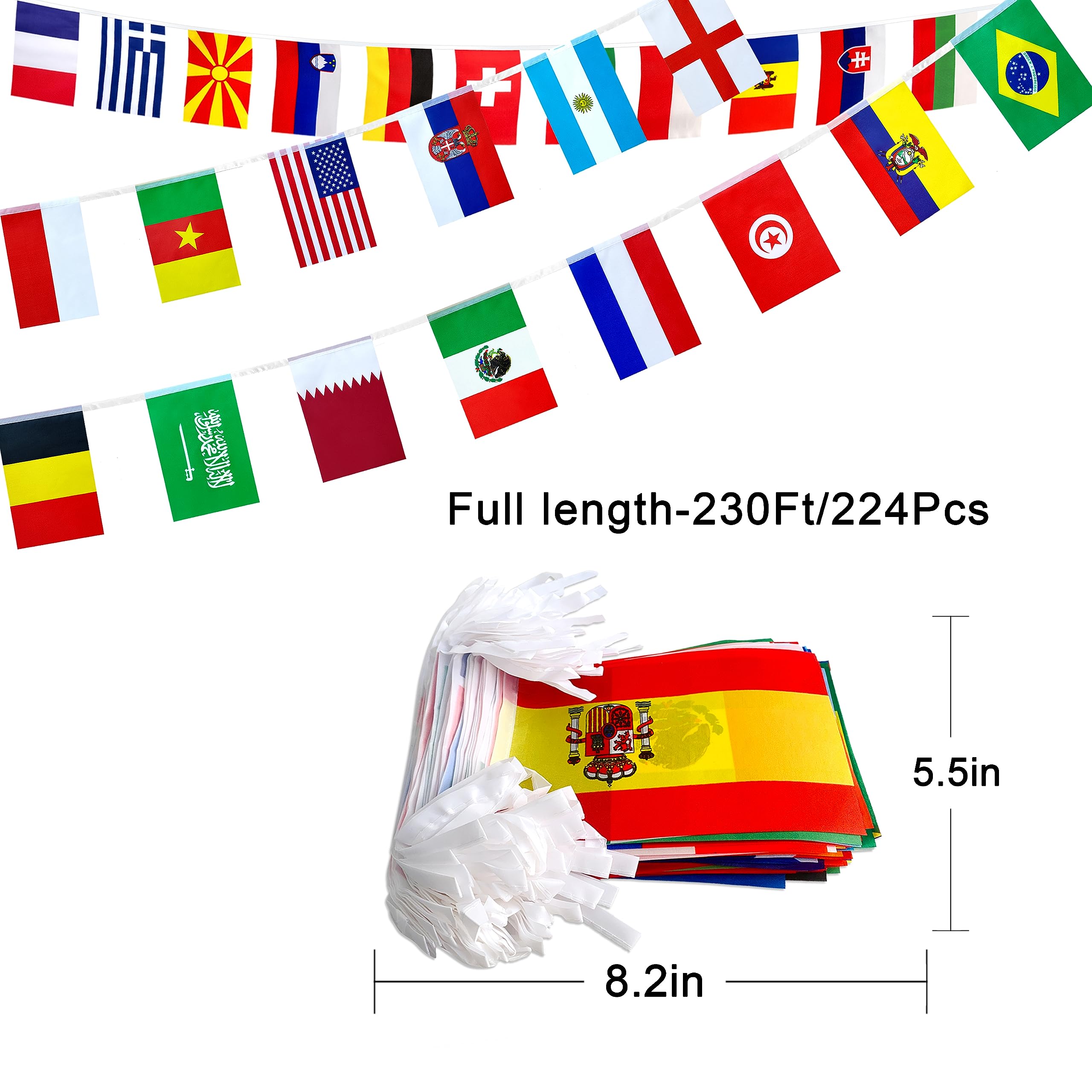 KERDA 224 Countries International String Flags Banners of The World,Decoration for Olympic,School,Bar,Sports Events,Grand Opening,8.2x5.5 Inch,230 Feet - Image 2