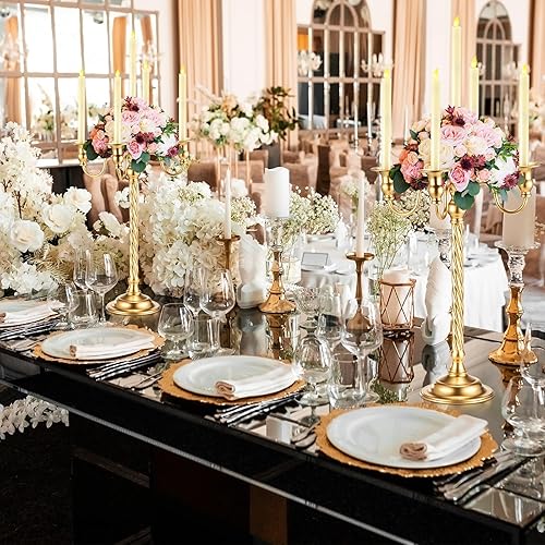 Miniatura 5 de Paquete de 6 candelabros dorados a granel para bodas, altos y cónicos, centro de mesa, soporte de velas de 5 brazos con flores florales, soporte de