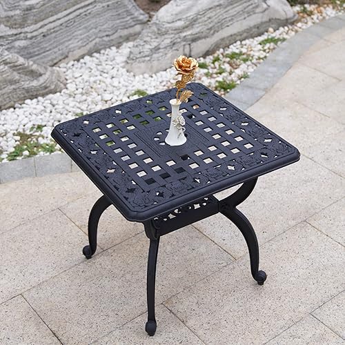 Miniatura 7 de KAILI Mesa de terraza, mesa de centro, mesa auxiliar de metal, sala de aluminio fundido, mesa auxiliar externa (cuadrado)