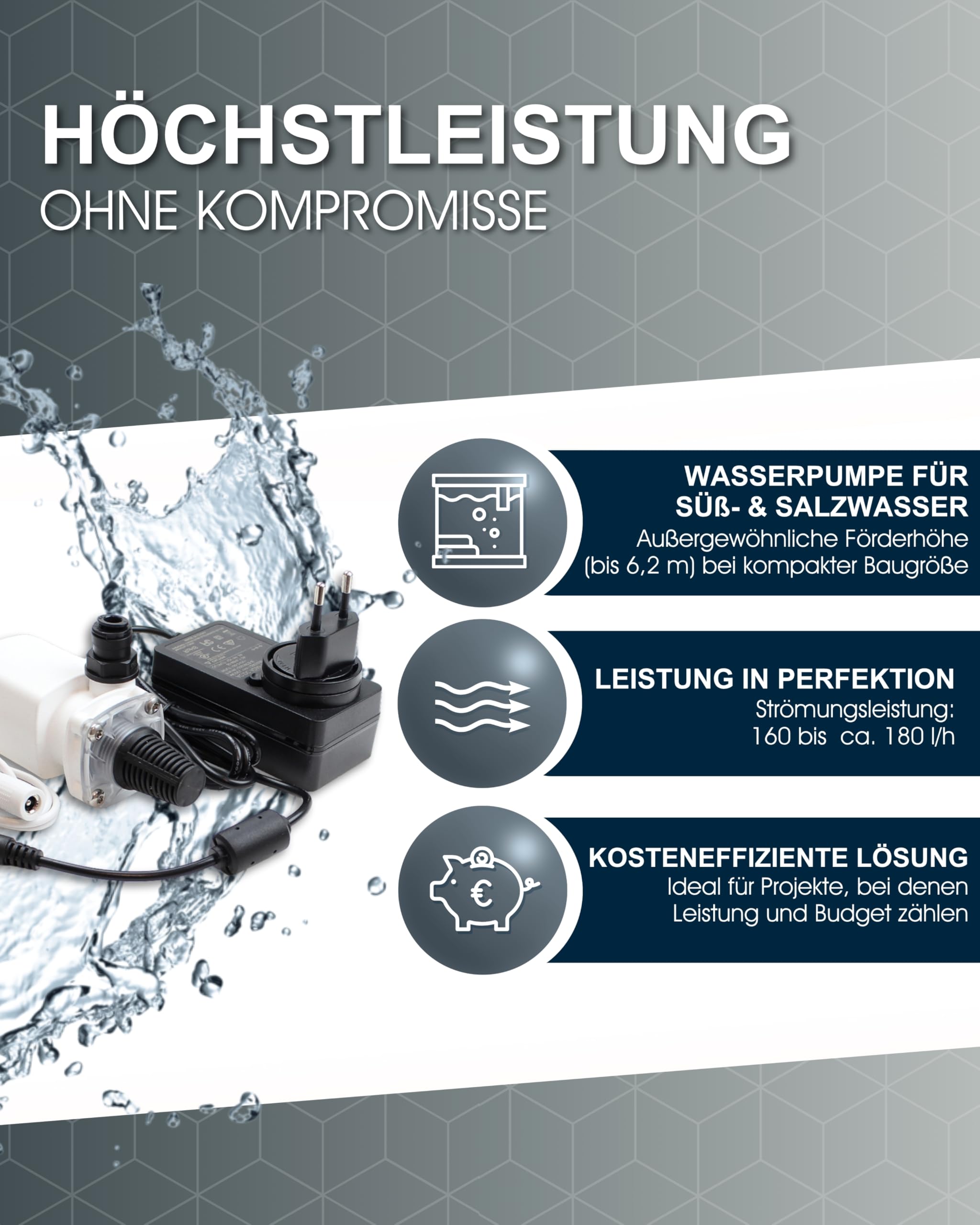 TUNZE Turbelle High Jet 5030 I universelle Wasserpumpe I Druckstarke Zentrifugalpumpe inkl. Netzteil I geräuscharme Pumpe für Meerwasseraquarien I Zubehör für Aquarien