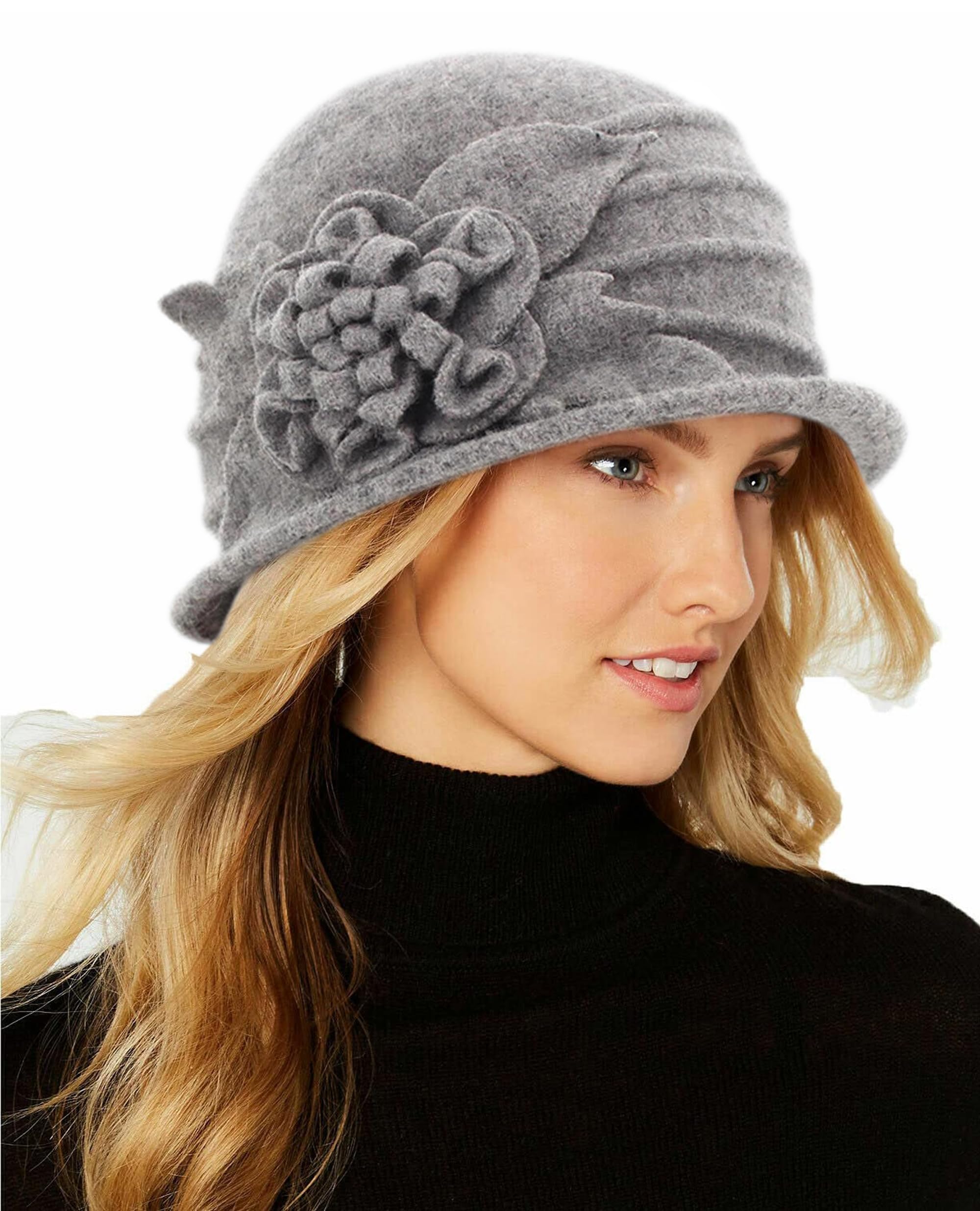 Chapeau Cloche Laine Vintage Motif Floral Femme - Style Années 1920 Élégant Hiver