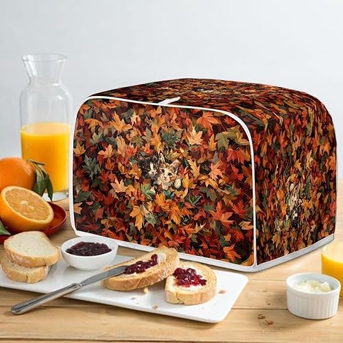 Vista 116 de UNICEU Funda acolchada para tostadora con patrón de café, se adapta a la mayoría de tostadoras estándar de 4 rebanadas patrón de café,Hojas de otoño