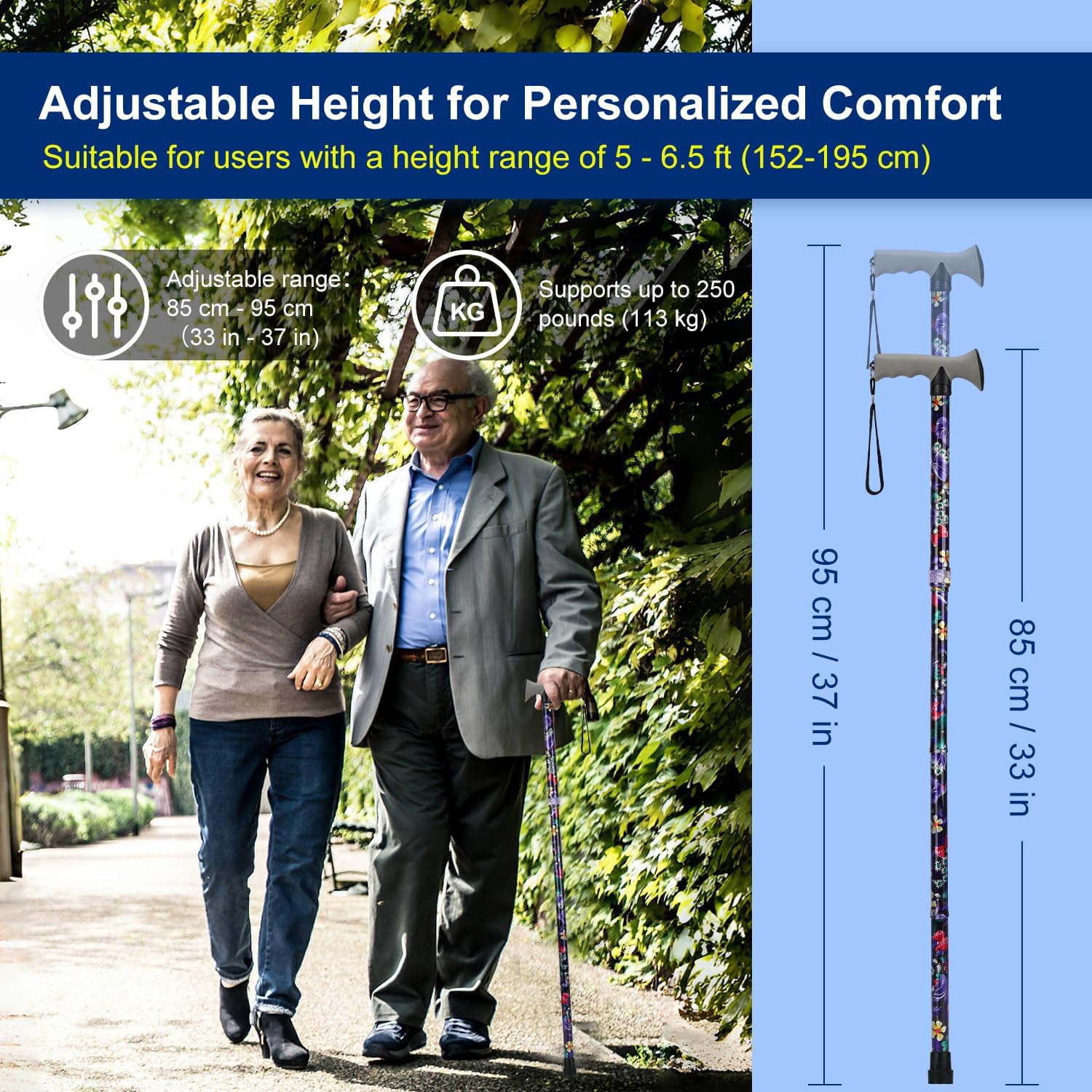 supregear Folding Cane, Collapsible Adjustable Height Lightweight Portable Foldable Travel Cane with Soft Handle, Walking Aid for Elderly Disabled Men Women image 5