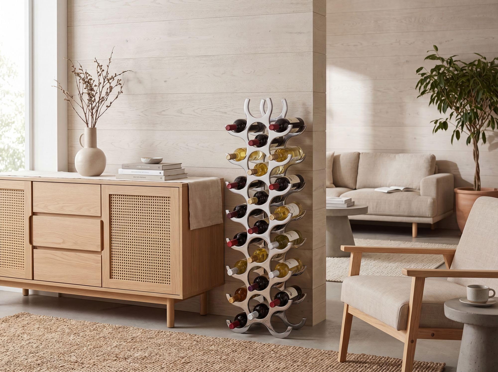 FineBuy Mensole per Vino Metallo 31x98x14 cm Argento | Portabottiglie per il vino per 27 bottiglie | Scaffale Cucina | Design Porta Bottiglie Mensola