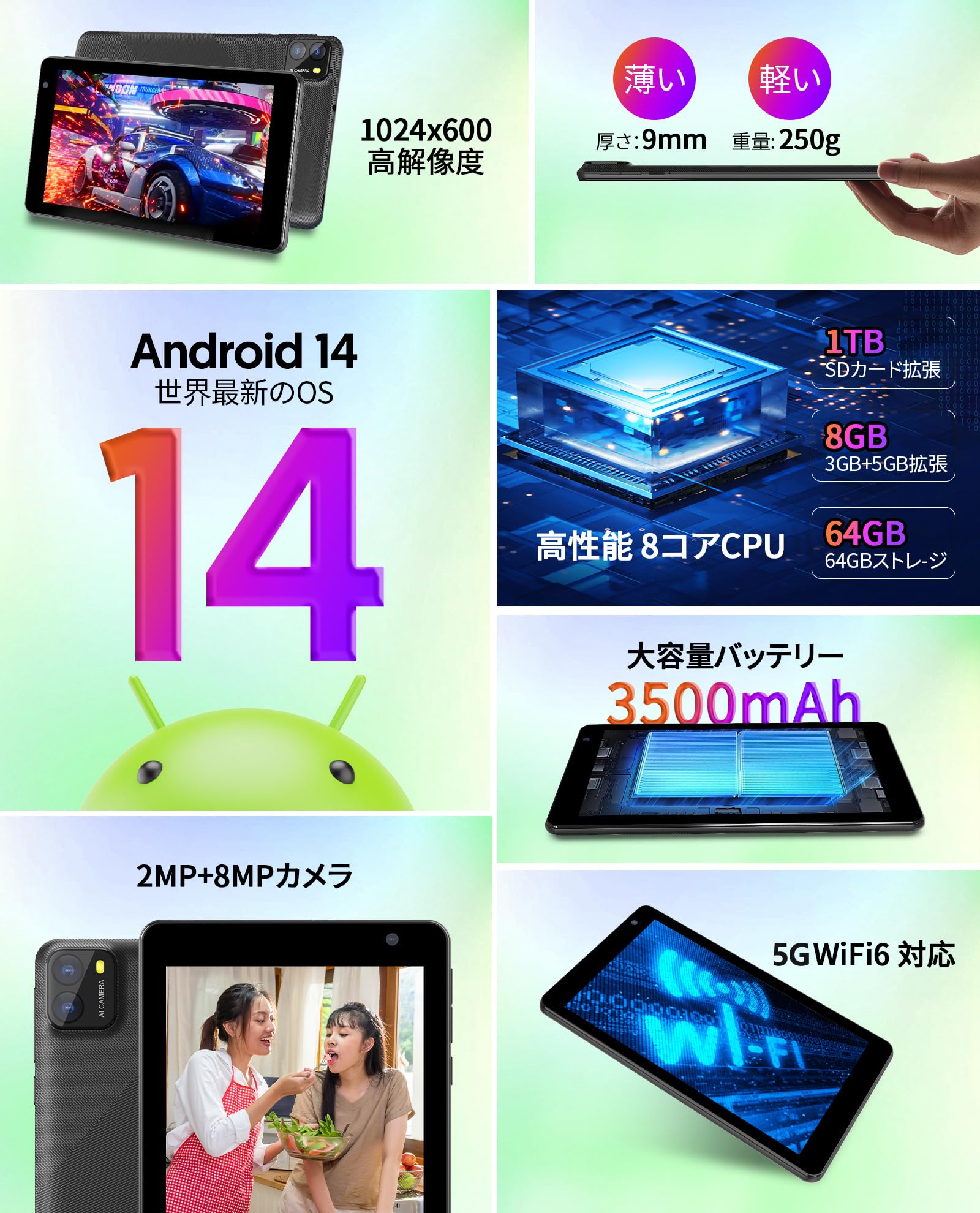 Amazon.co.jp: タブレット 7インチ Android 14 アンドロイド 5G WiFi +