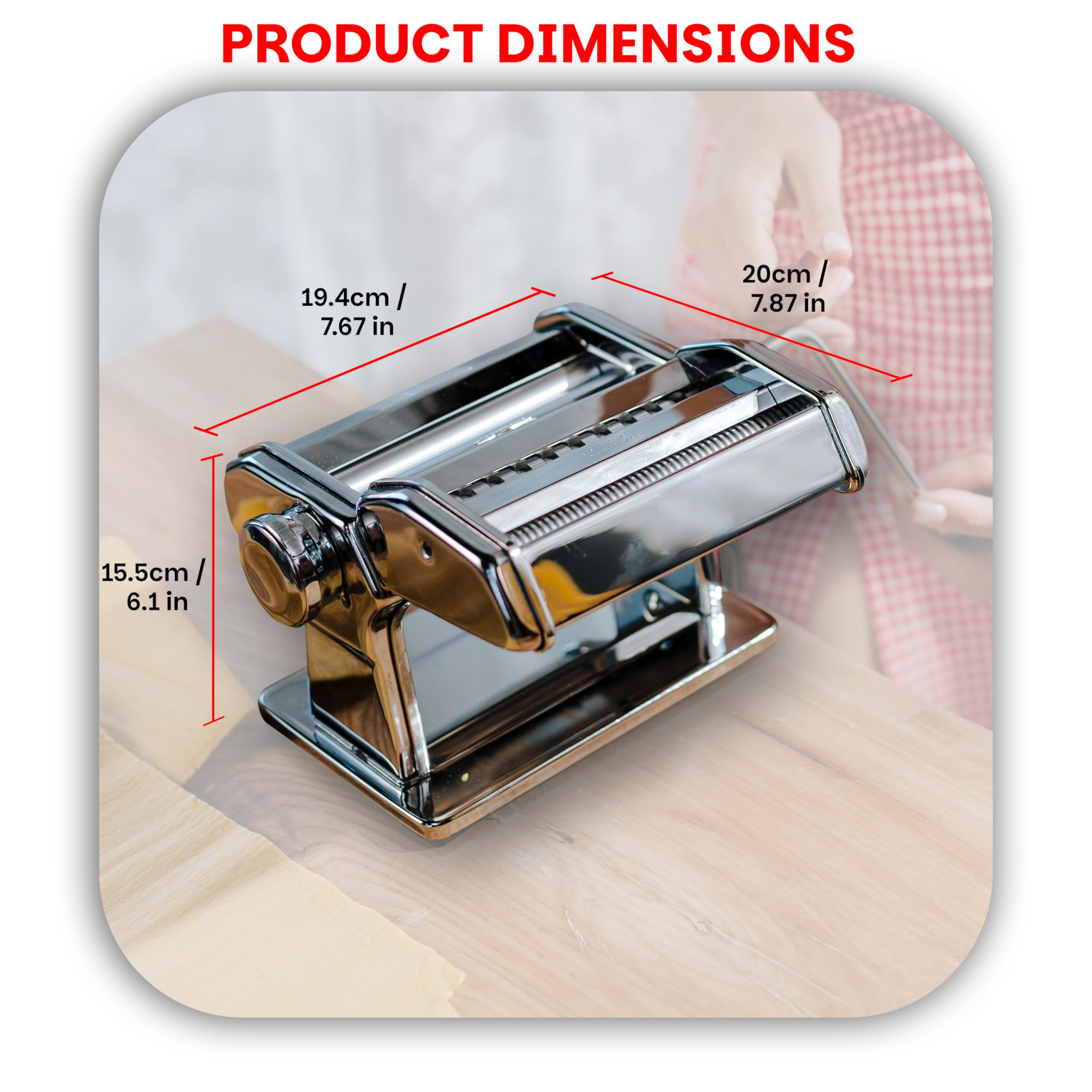 Nonni's Kitchen Máquina manual para hacer pasta, rodillo de pasta de acero de 150 mm con 3 sellos de pasta, 9 ajustes de grosor ajustables, estante de secado de pasta, cortador para lasaña, fettuccine