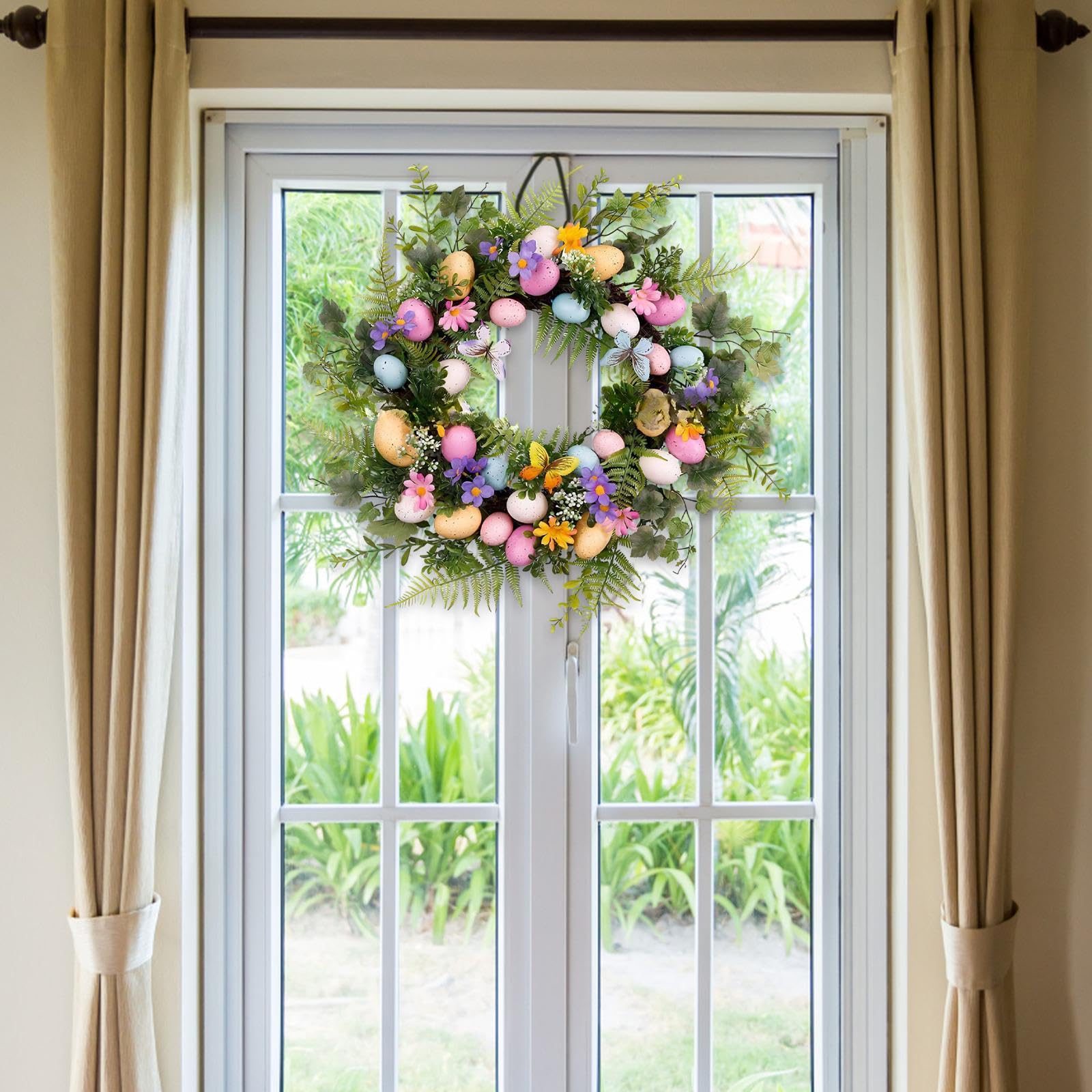 Corona de Huevos de Pascua Decorativa para Puerta de Pascua, Guirnalda de Hojas Artificiales para Puerta Delantera, Porche de Patio de, Estilo un