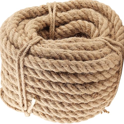 Cuerda de yute natural de 1-15 pulgadas x 49 pies, cuerda de cáñamo torcida de 1.181 in x 49.2 ft de grosor, cuerda de yute gruesa para jardinería,