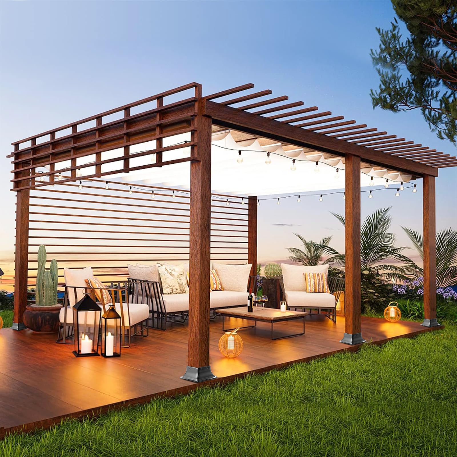 VEVOR Confezione da 10 Supporti per Pali in Legno 4''x4'' 102x102 mm, Base per Pali Interni 91,4x91,4 mm in Acciaio a Carbonio per Ancoraggio Pali in Legno Ringhiere, Corrimano di Terrazze, Portici