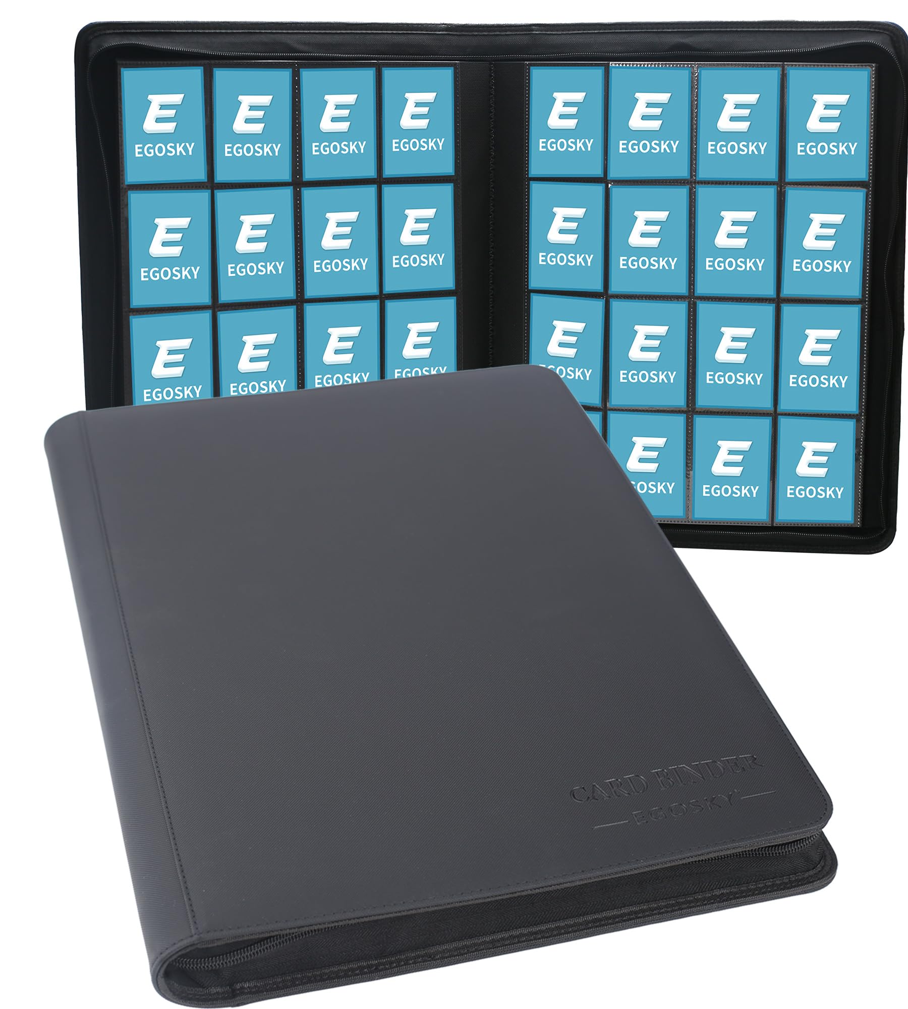 EGOSKY Álbum de 16 bolsillos, carpeta de tarjetas coleccionables, 1000 tarjetas, carpeta grande con bolsillos laterales seguros para juegos de cartas coleccionables, tarjetas deportivas (negro)