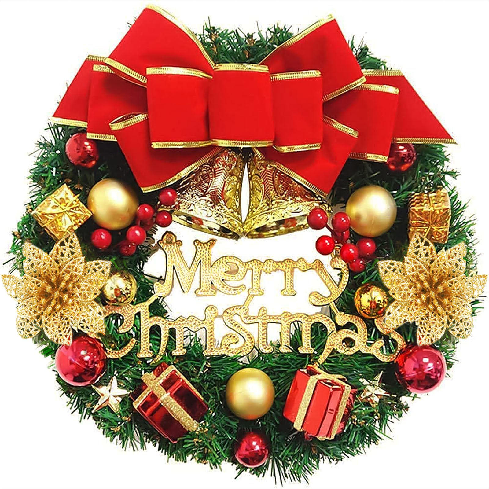 Ghirlanda Natalizia 30cmChristmas Wreath con Campane Ghirlanda Artificiale Ghirlanda di Buon Natale Decorativa Christmas Ghirlanda Porta Regalo di Natale Ringraziamento Decorazioni