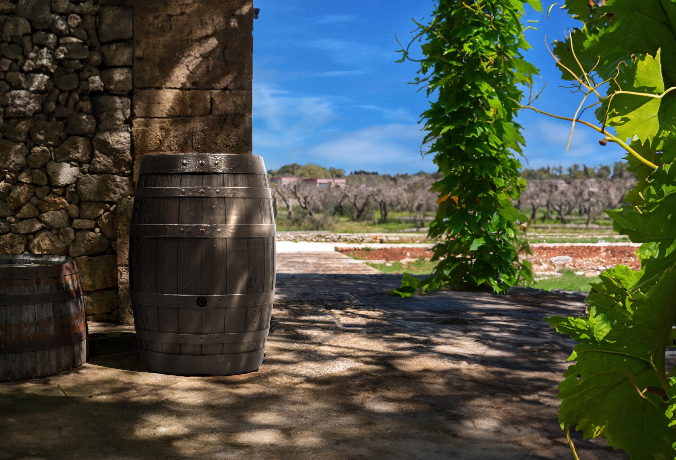 YourCasa Regentonne 250 Liter [Barrel] mit windsicherem Deckel - Regenfass Frostsicher aus Kunststoff in Holzoptik - Regenwassertonne - Regenwassertank Garten - Holz Weinfass Wasserfass Holzfass