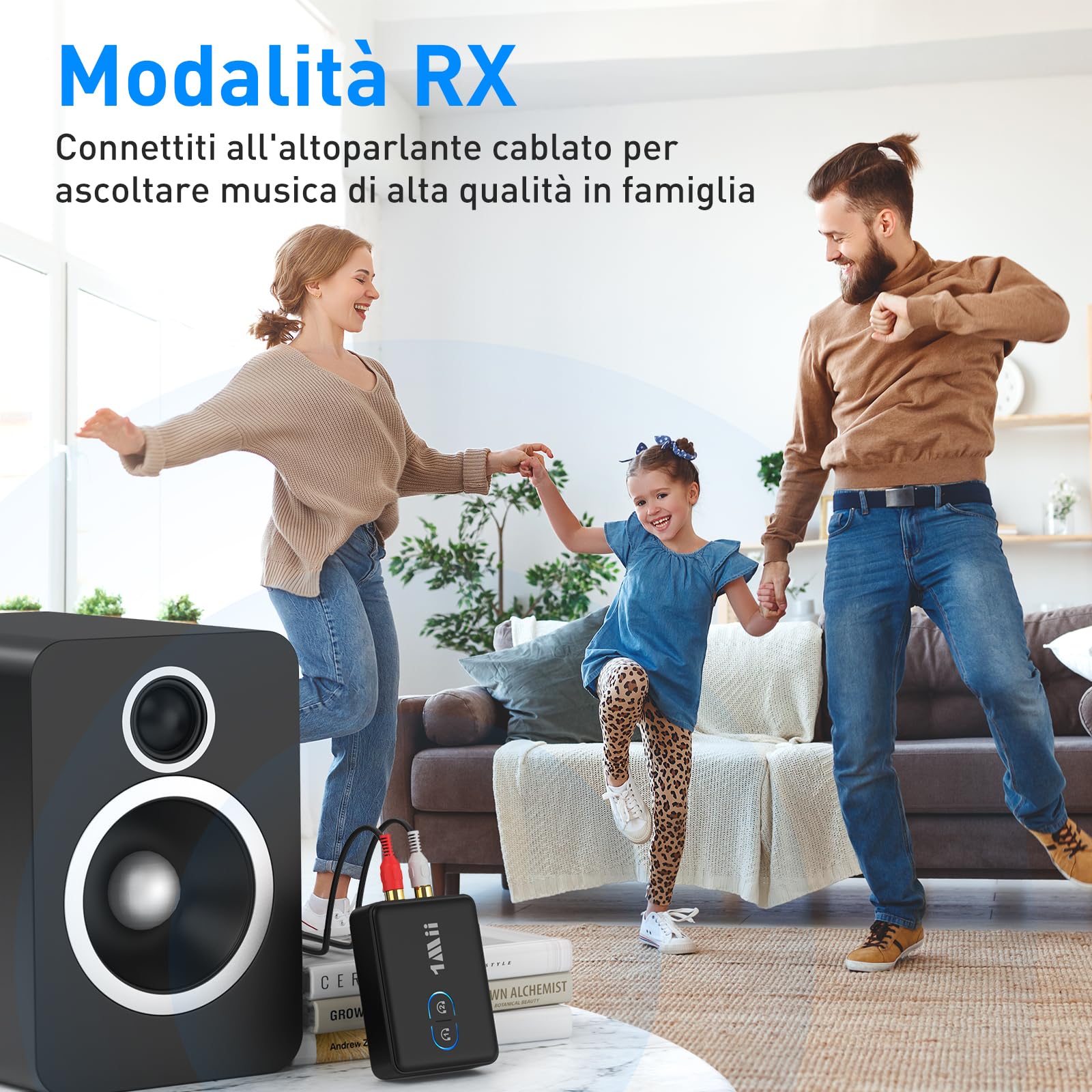 1Mii Trasmettitore Ricevitore Bluetooth 5.3 per TV, Adattatore Audio HiFi con RCA e Jack AUX 3.5mm, aptX Bassa Latenza/HD, Controllo Volume, Dual Link per 2 Cuffie, PC, Stereo