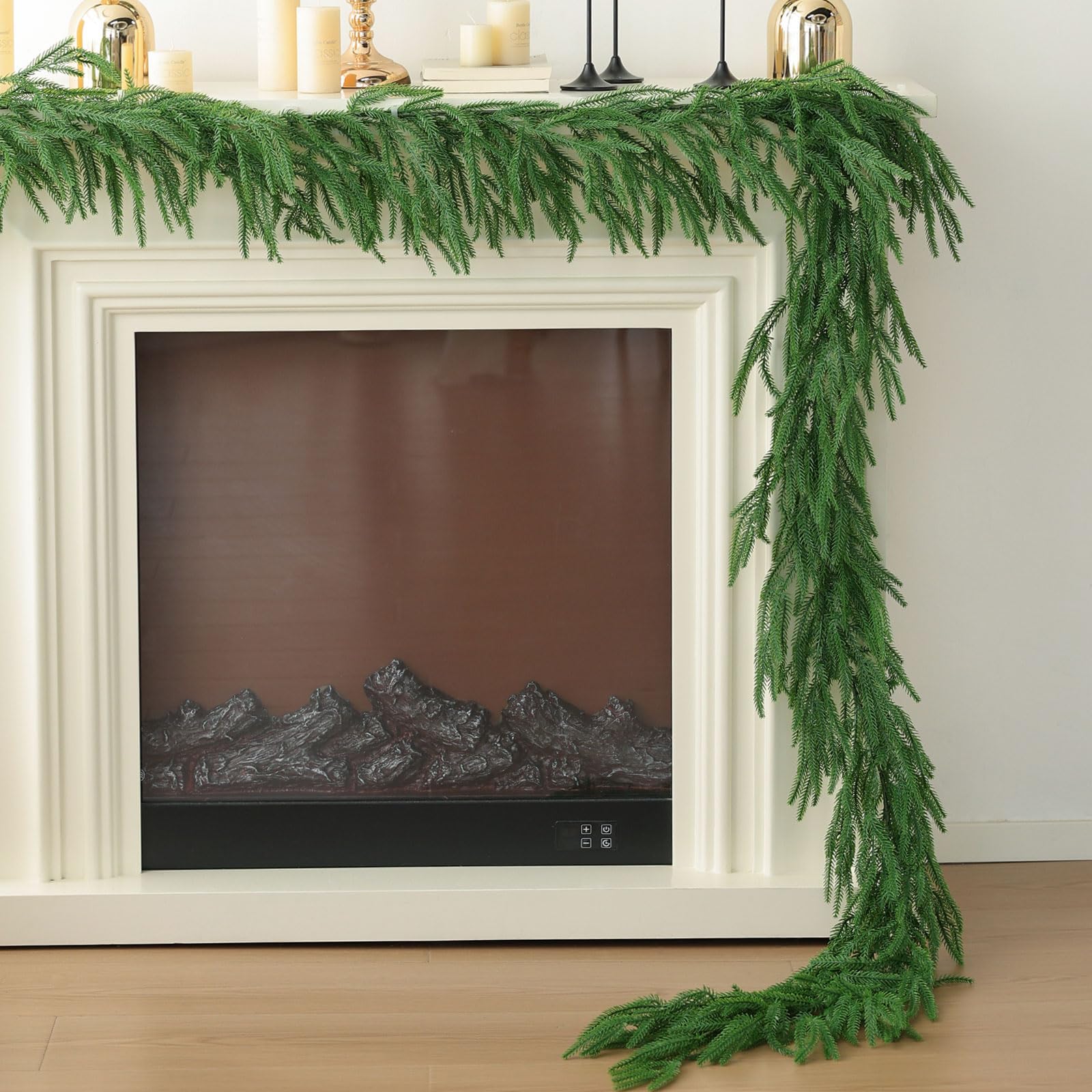 MIZII Guirlandes de Noël artificielles de 1,8 m au toucher réaliste, guirlande de verdure en pin Norfolk artificiel pour cheminée, cheminée, décoration d'intérieur et d'extérieur (Norfolk 1,8 m)
