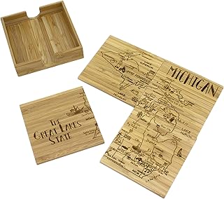 Totally Bamboo Michigan State Puzzle 4 Piece Bamboo Coaster Set with Case