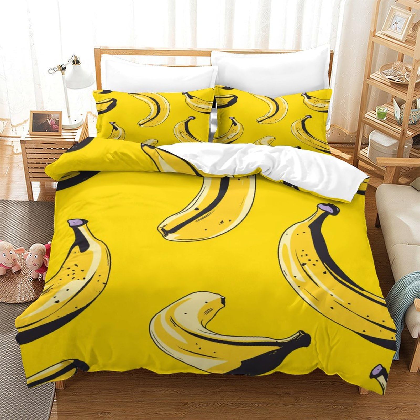 Housse de couette banane 140x200 microfibre avec 2 taies