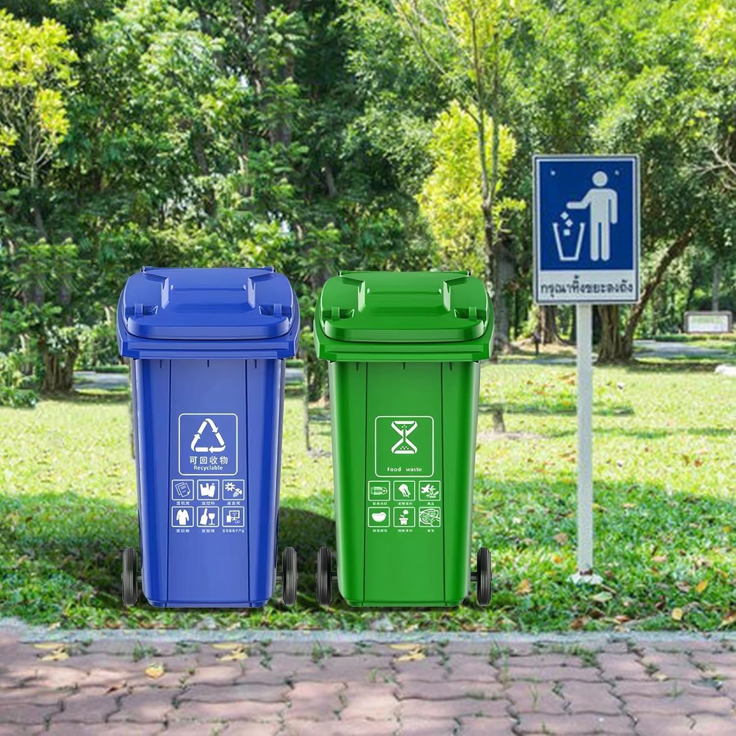 Contenedor de Basura para Exteriores con Ruedas, 120 l, Industrial, móvil, Resistente, Grande, con Tapa, Comercial, para Porche, Patio, terraza (Negro)