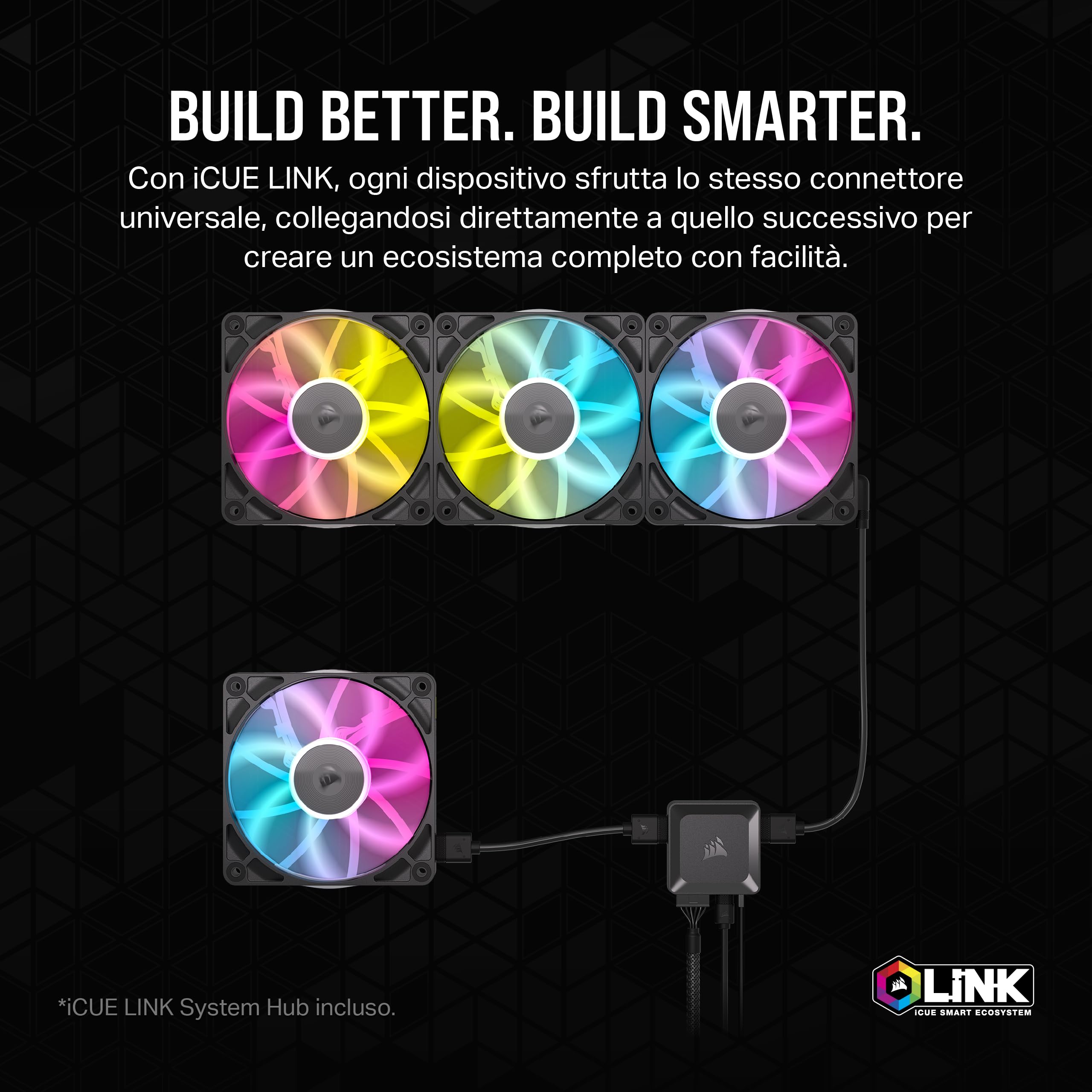 CORSAIR iCUE LINK RX120 RGB 120 mm Ventole PWM con Hub di Sistema iCUE LINK - Cuscinetto a Cupola Magnetica - Confezione Tripla - Bianco