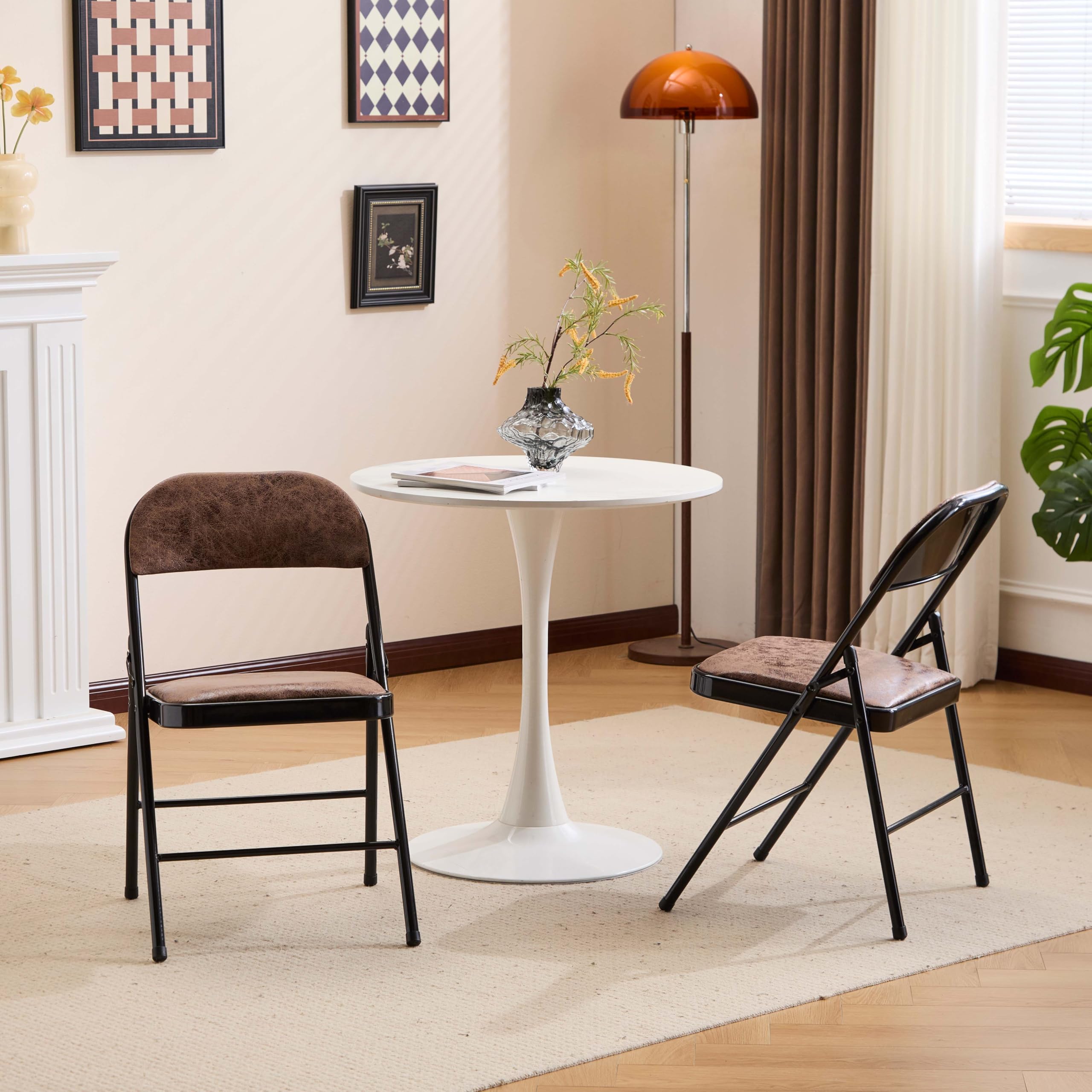 Balama Lot de 2 chaises Pliantes, rembourrées, avec Cadre en métal et Tissu, Peu encombrantes, Charge maximale : 150 kg, pour Jardin, Cuisine, Bureau, Marron/Noir