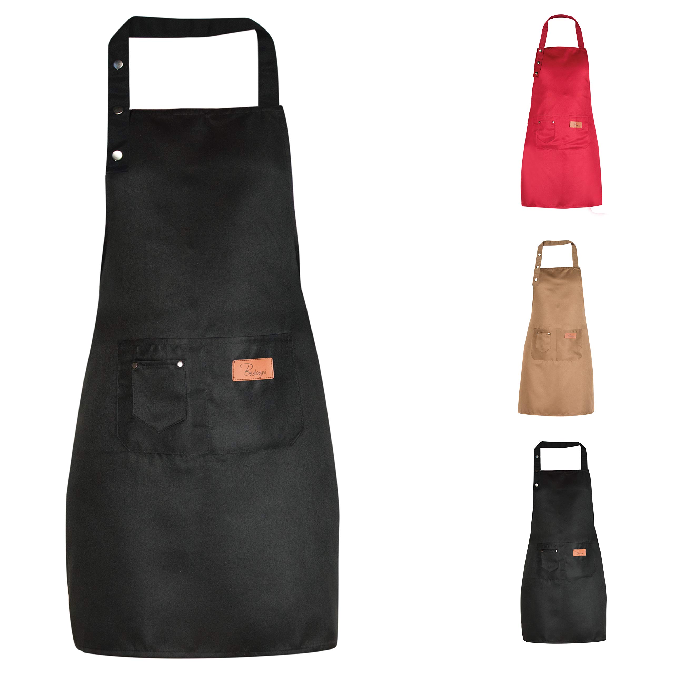 Bedogni Reggio Emilia Delantal de cocina para hombre y mujer con bolsillos, apto para tallas grandes, resistente al agua