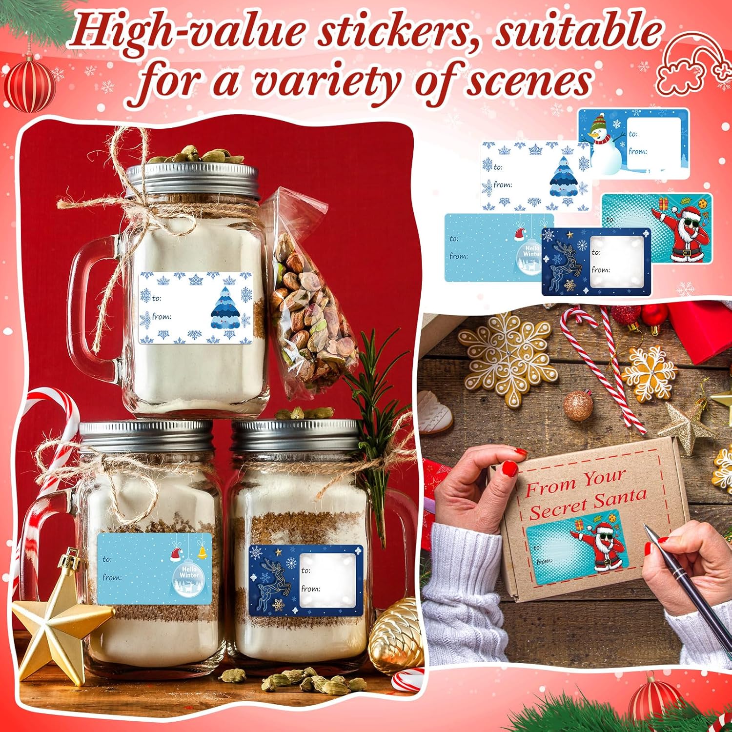 Outus 500 Pieces Christmas Tags Self Adhesive Gift Tags for Xmas Presents Christmas Name Labels Stickers for Wrapping Paper Festival Birthday Holiday Decor(Winter Style,2.76 x 1.57 Inch) - Image 6