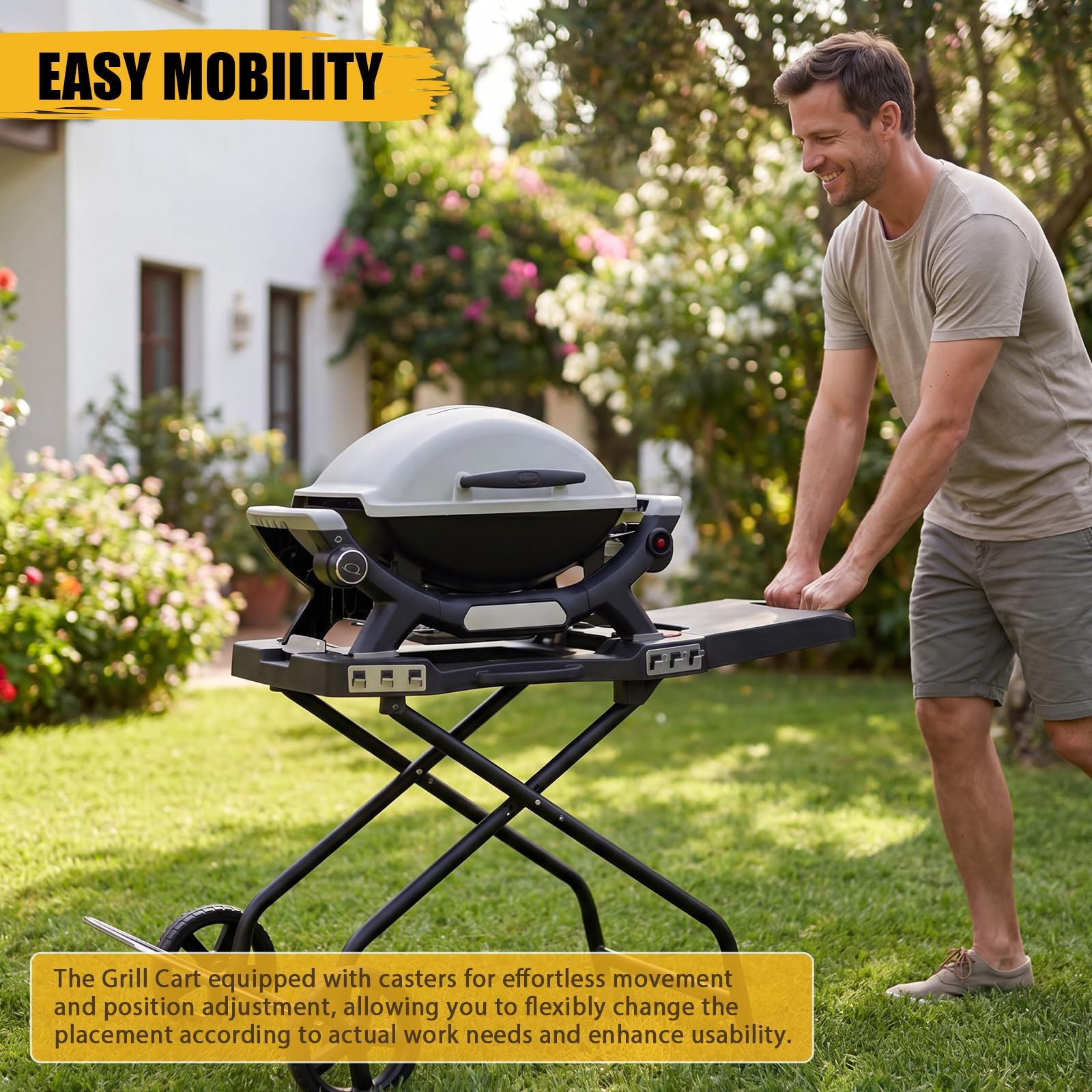 Carrello portatile per griglia Weber Q1200, Q1000, Q2200, Q2000, supporto pieghevole per griglie da tavolo Blackstone da 43,2 cm e 55,9 cm, carrello pieghevole portatile da esterno