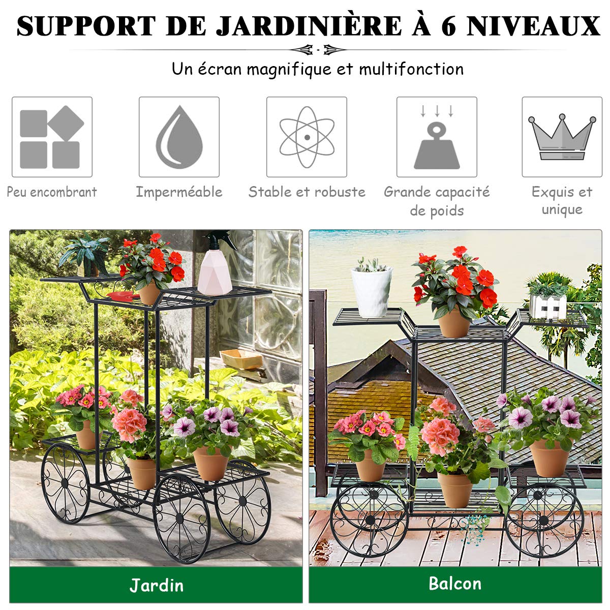 COSTWAY Support Métallique pour Jardin à 6 Étages