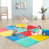 HONEY JOY Foam Floor Tiles for Kids&comma; EVA Interlocking Baby Soft Puzzle Play Mat with Borders&comma; Non-Slip Large Carpet Rug&comma; for Baby Crawling Exercise & Development&comma; Playroom&comma; Bedroom &lpar;12 Pieces&rpar;
